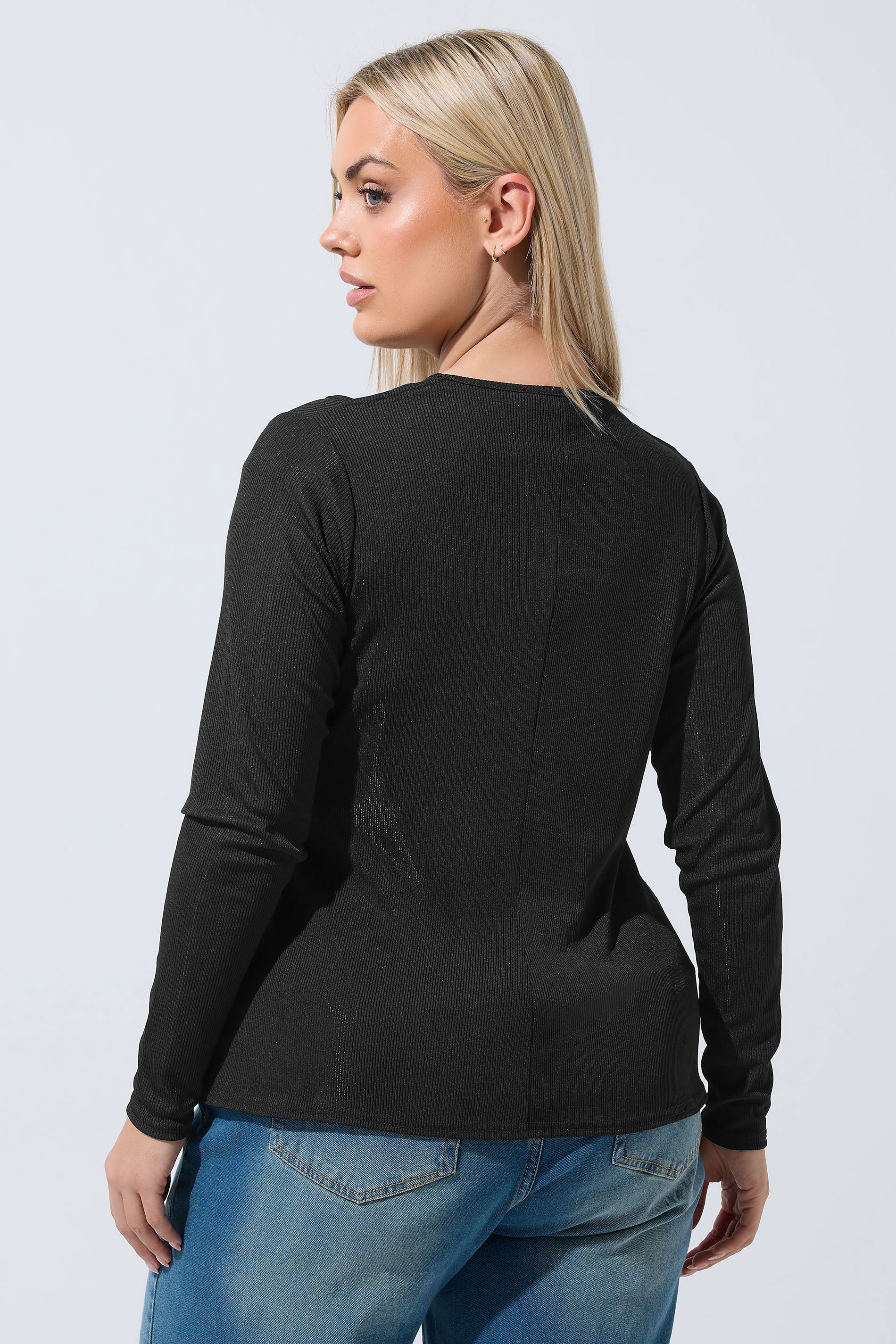 LIMITED COLLECTION Plus Size Black 2-In-1 Ribbed Long Sleeve T-Shirt | Yours Clothing 2