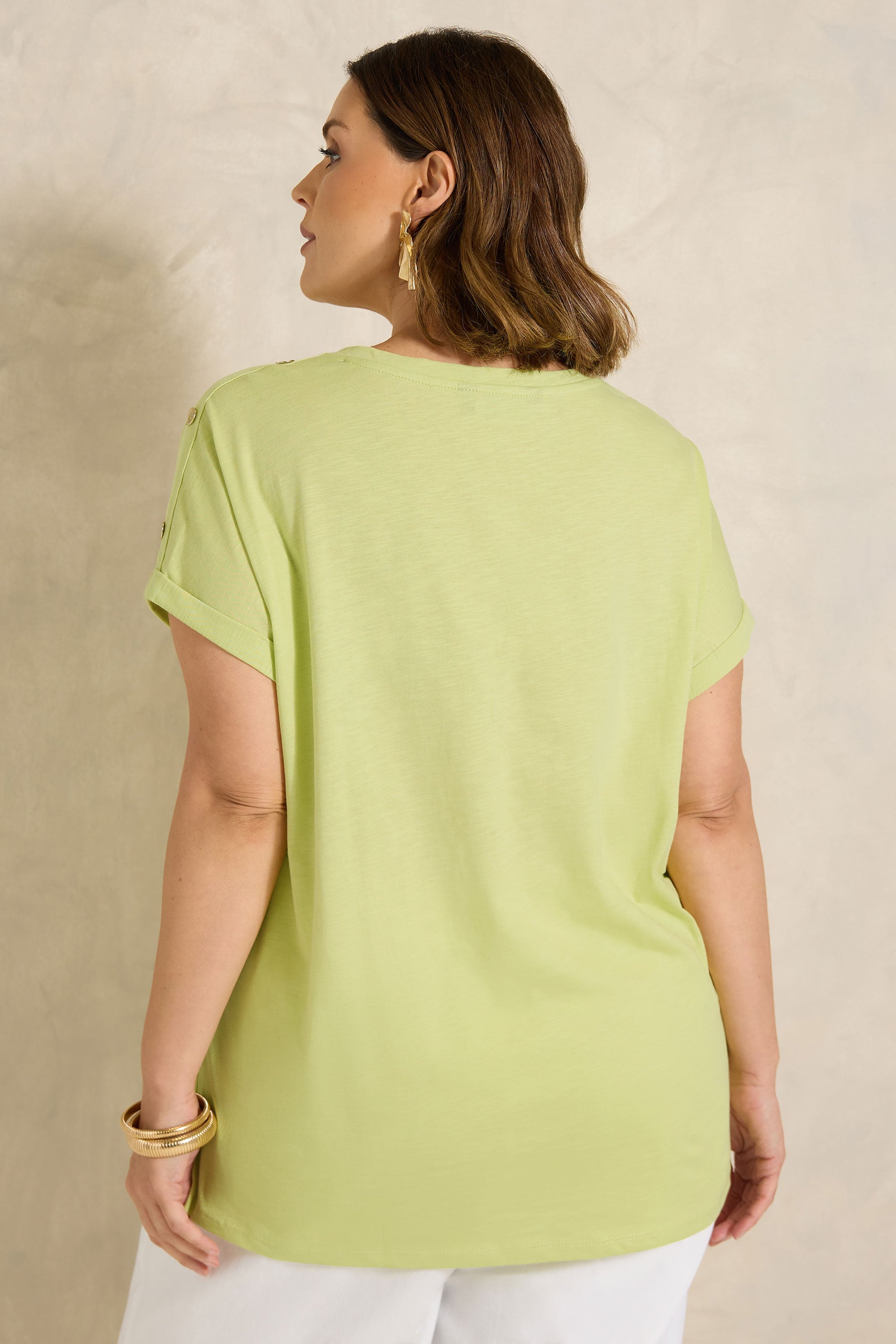 EVANS Plus Size Lime Green Button Shoulder T-Shirt | Evans 2