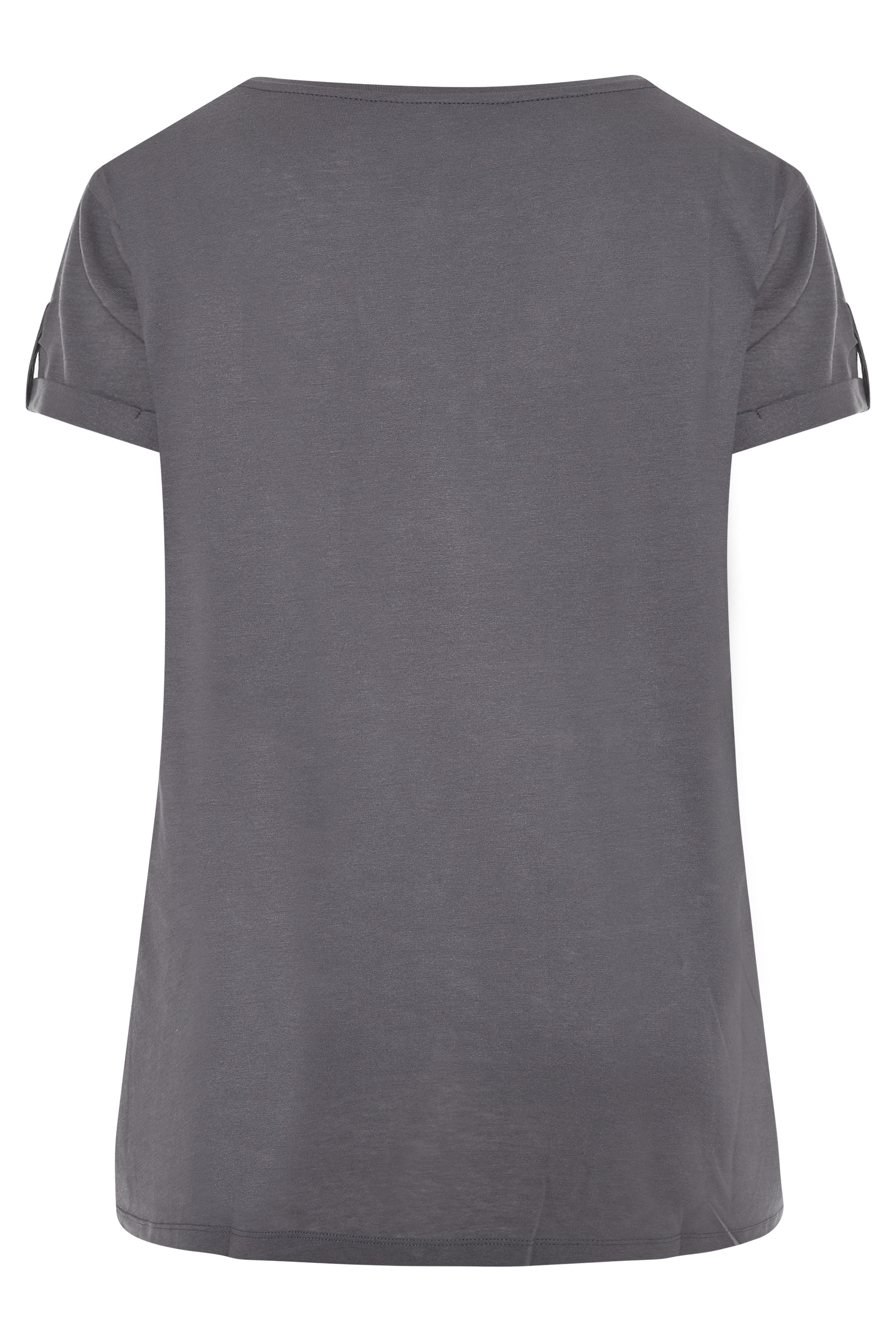 Grande taille  Tops Grande taille  T-Shirts | T-Shirt Gris Charbonneux Ourlet Plongeant à Poche - IY08052
