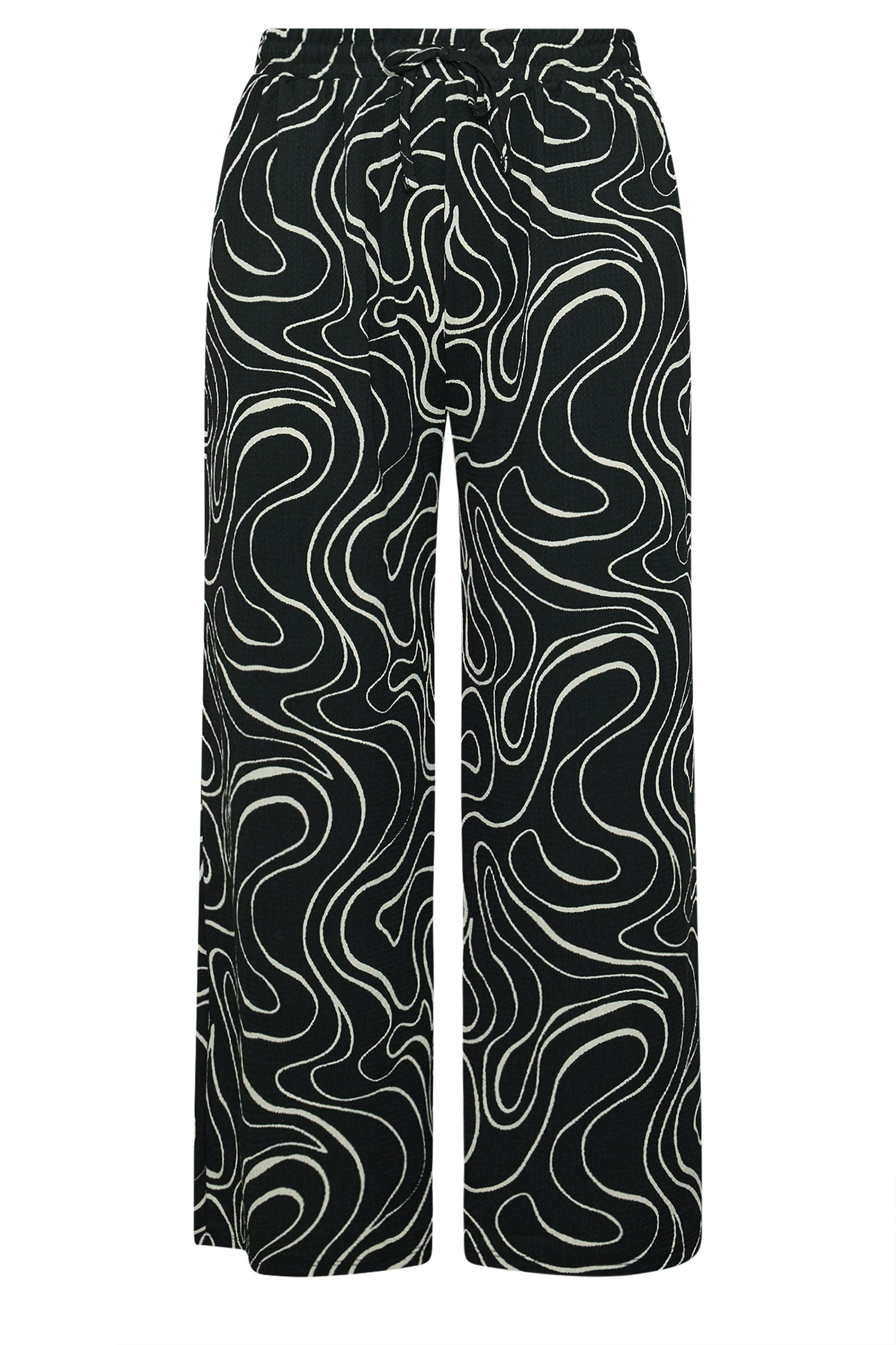 YOURS Plus Size Black Swirl Wide Leg Trousers | Yours Clothing 5