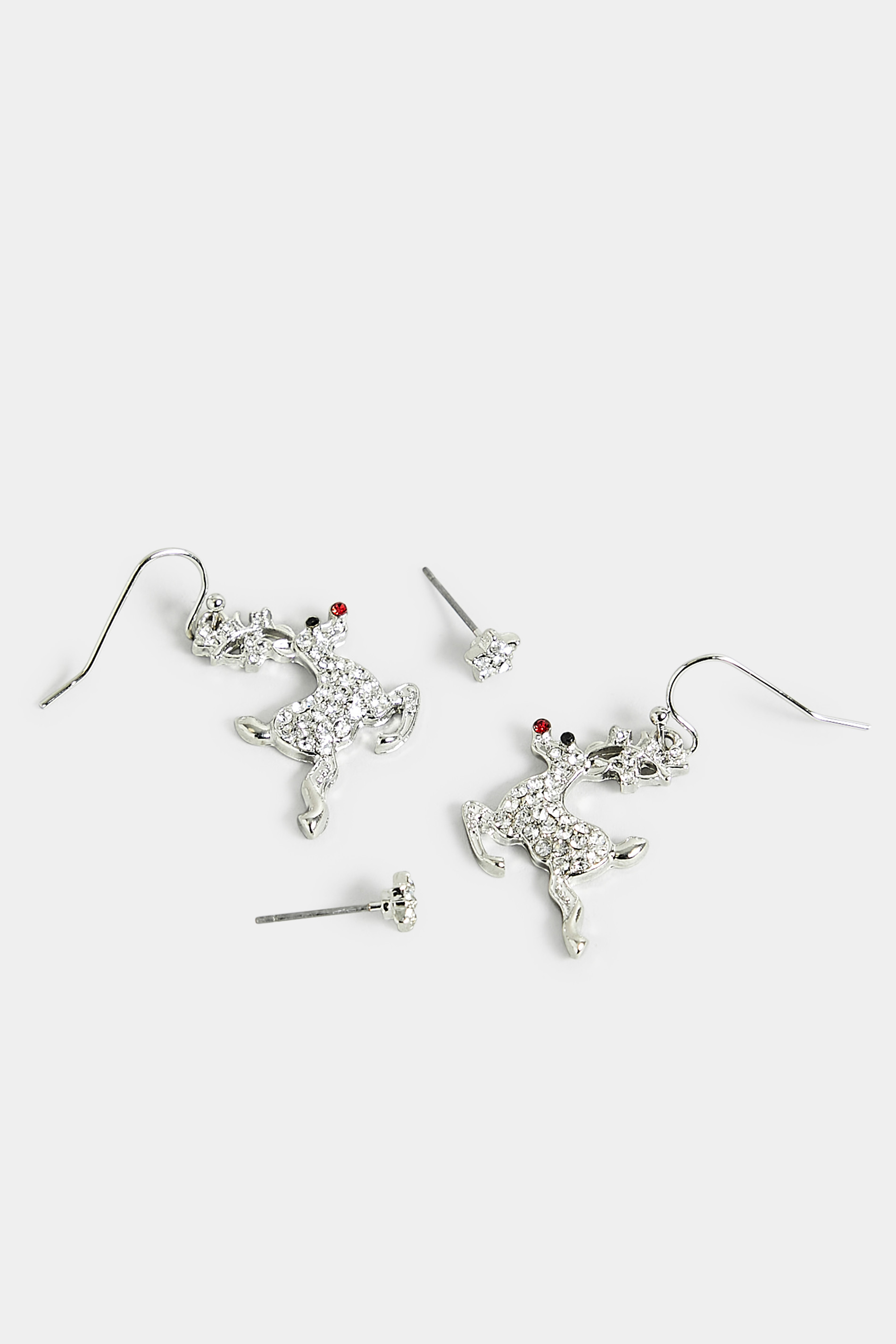 2 PACK Silver Reindeer Novelty Christmas Earring Set | Yours Clothing 3