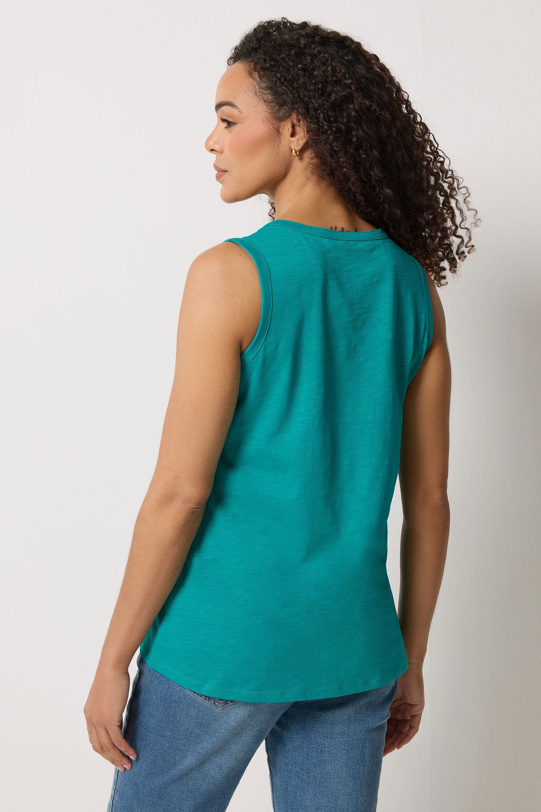 M&Co Teal Green Cotton Sleeveless Henley Top | M&Co 2