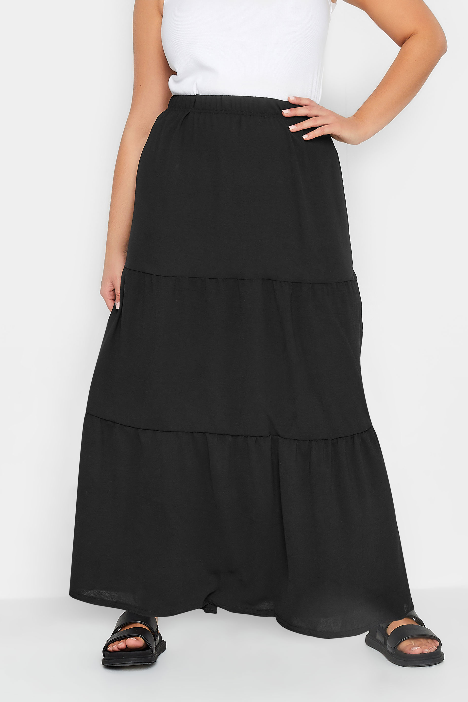 YOURS PETITE Plus Size Curve Black Crepe Maxi Skirt | Yours Clothing  1