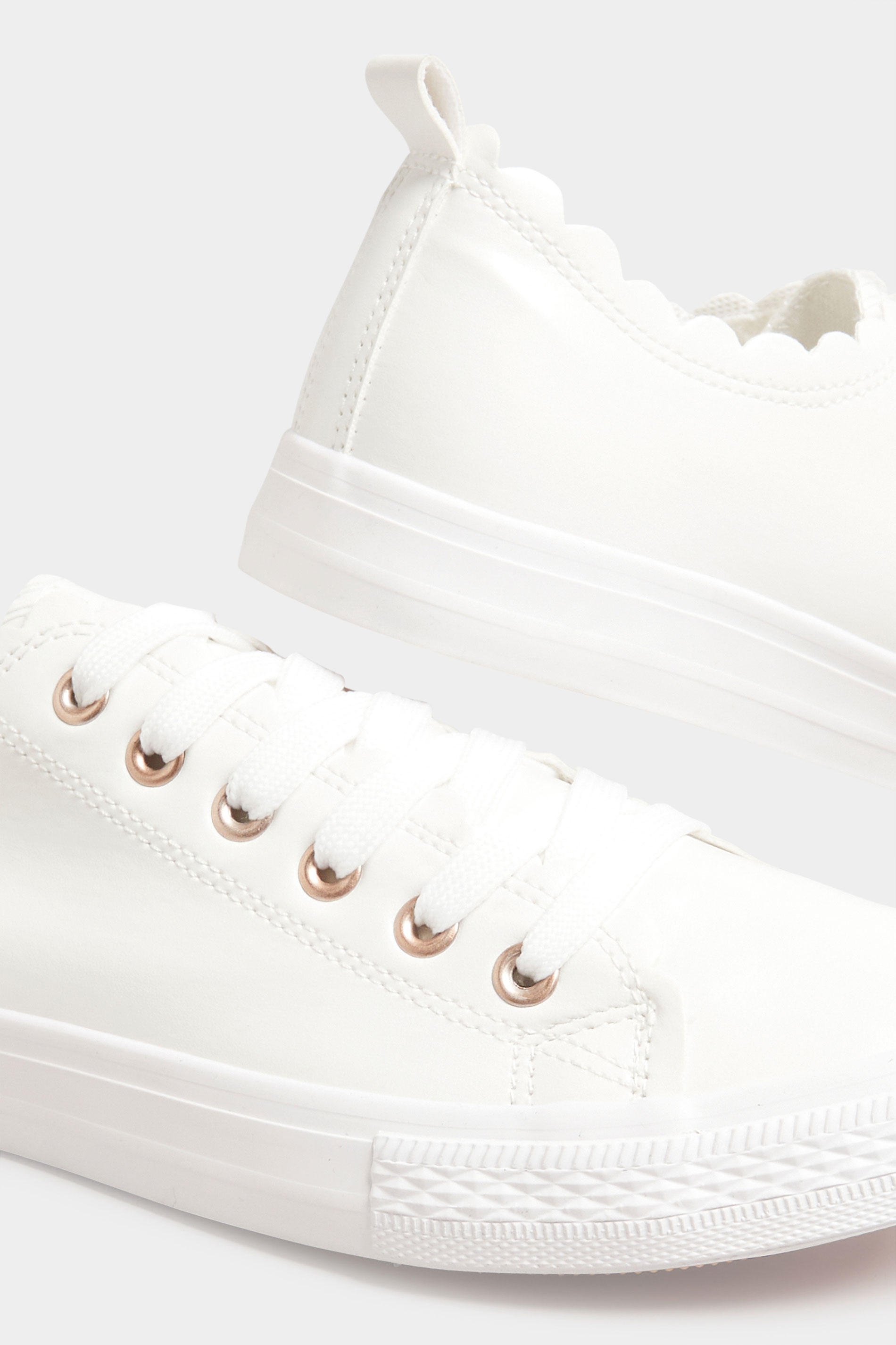 White Scalloped Edge Trainers In Wide E Fit | Long Tall Sally