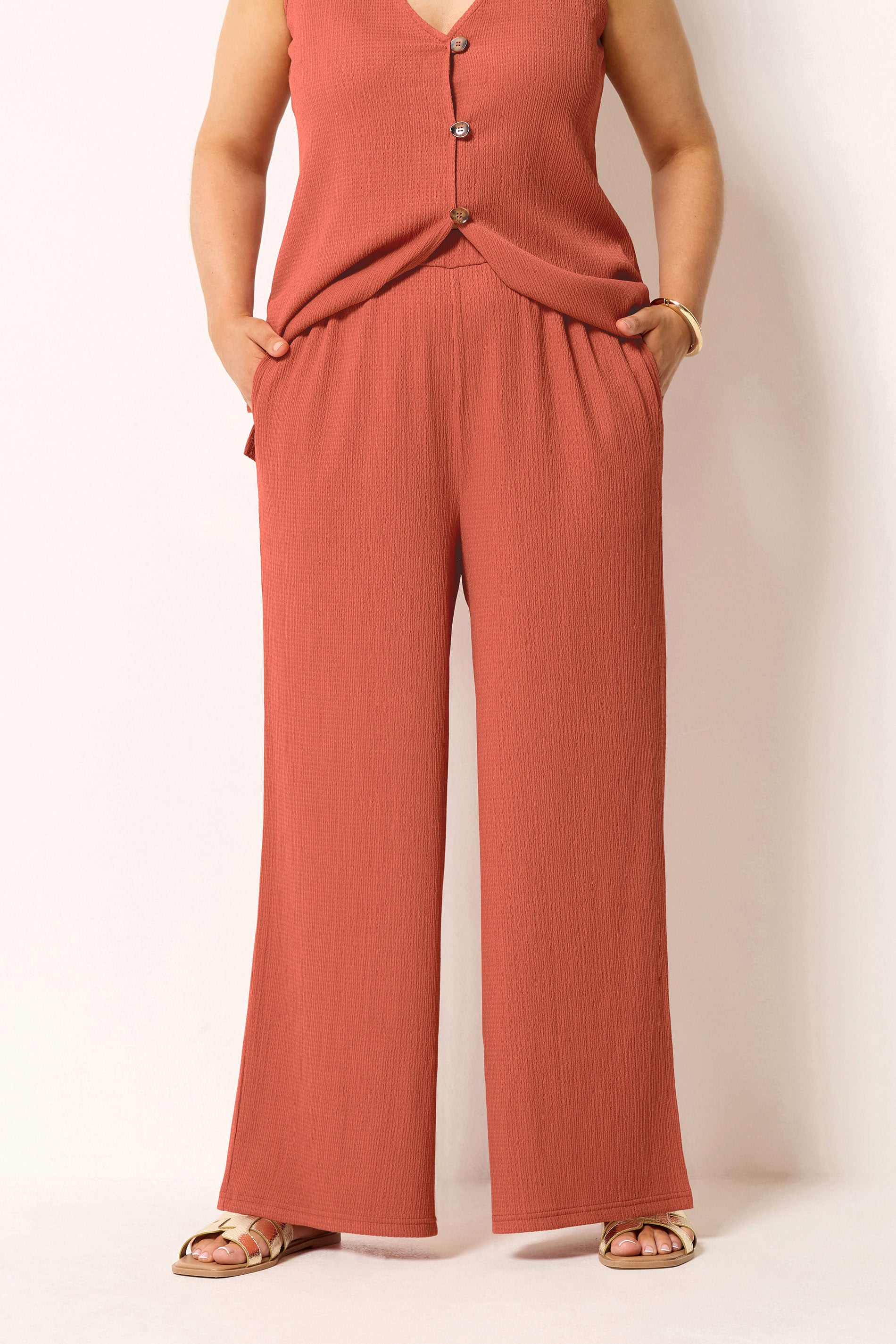 YOURS Plus Size Orange Textured Wide Leg Trousers | Yours Clothing 3