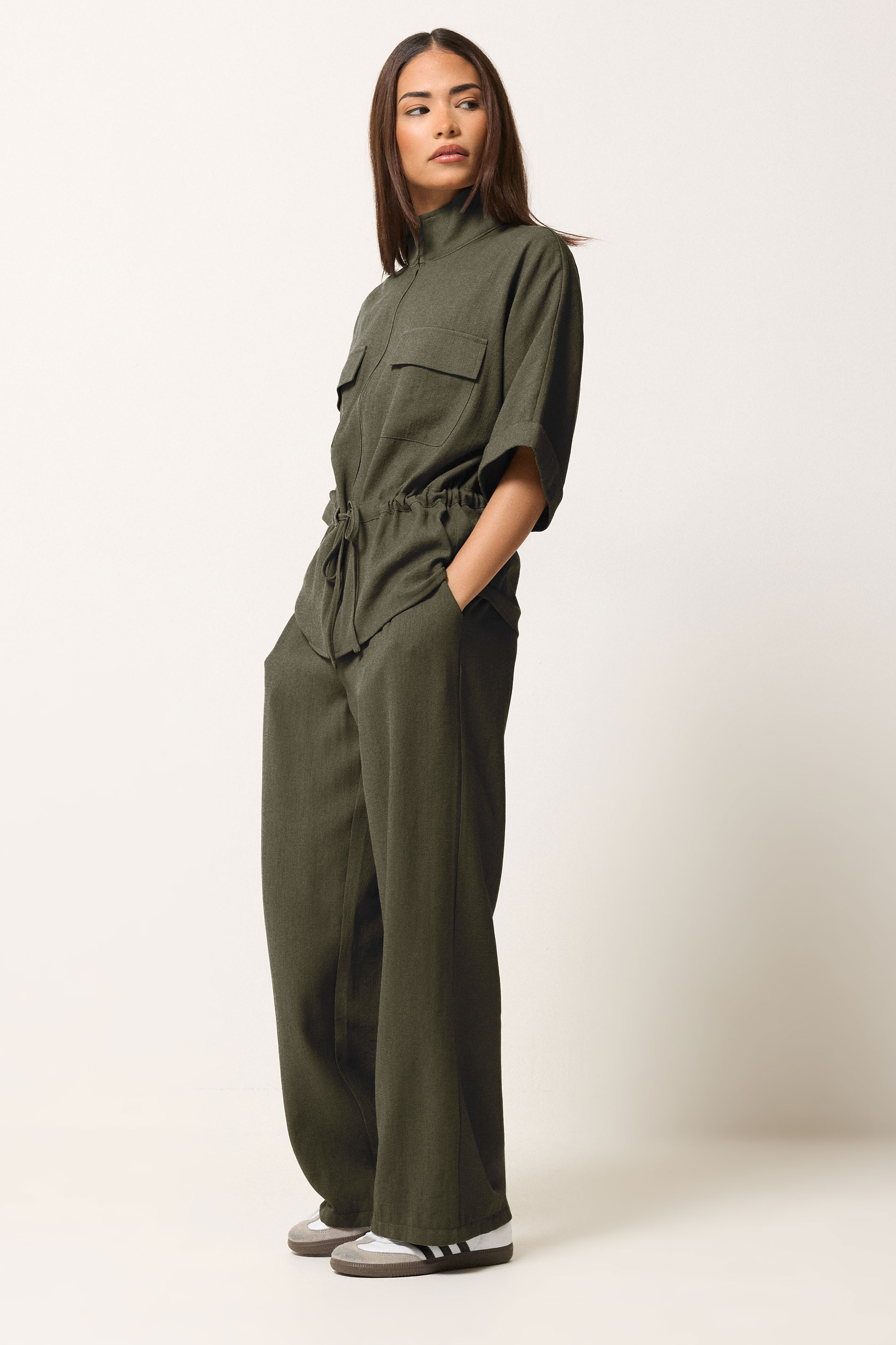 PixieGirl Petite Women's Green Wide Leg Trousers | PixieGirl 3