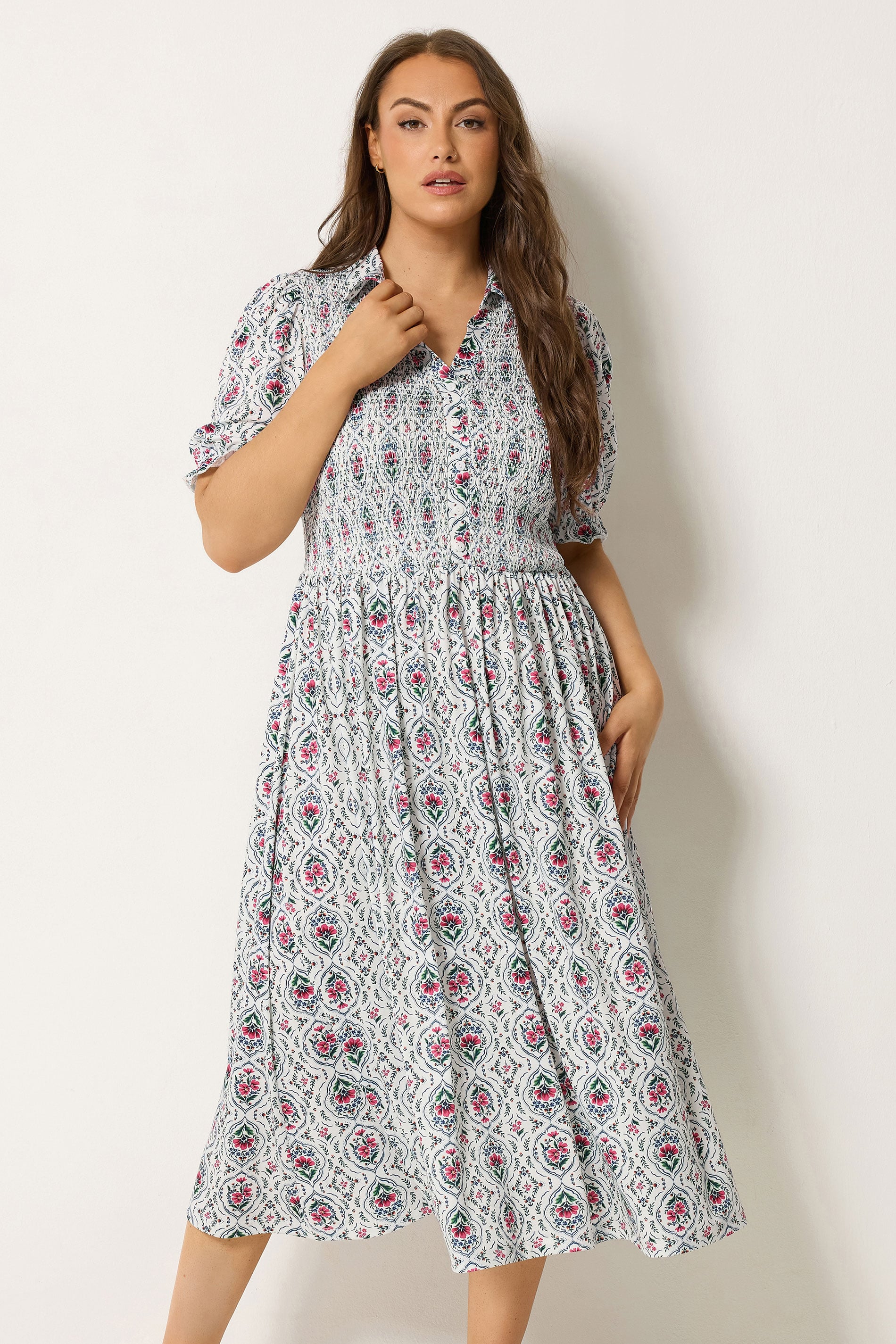 YOURS Plus Size Ivory White Floral Midi Dress | Yours Clothing 3
