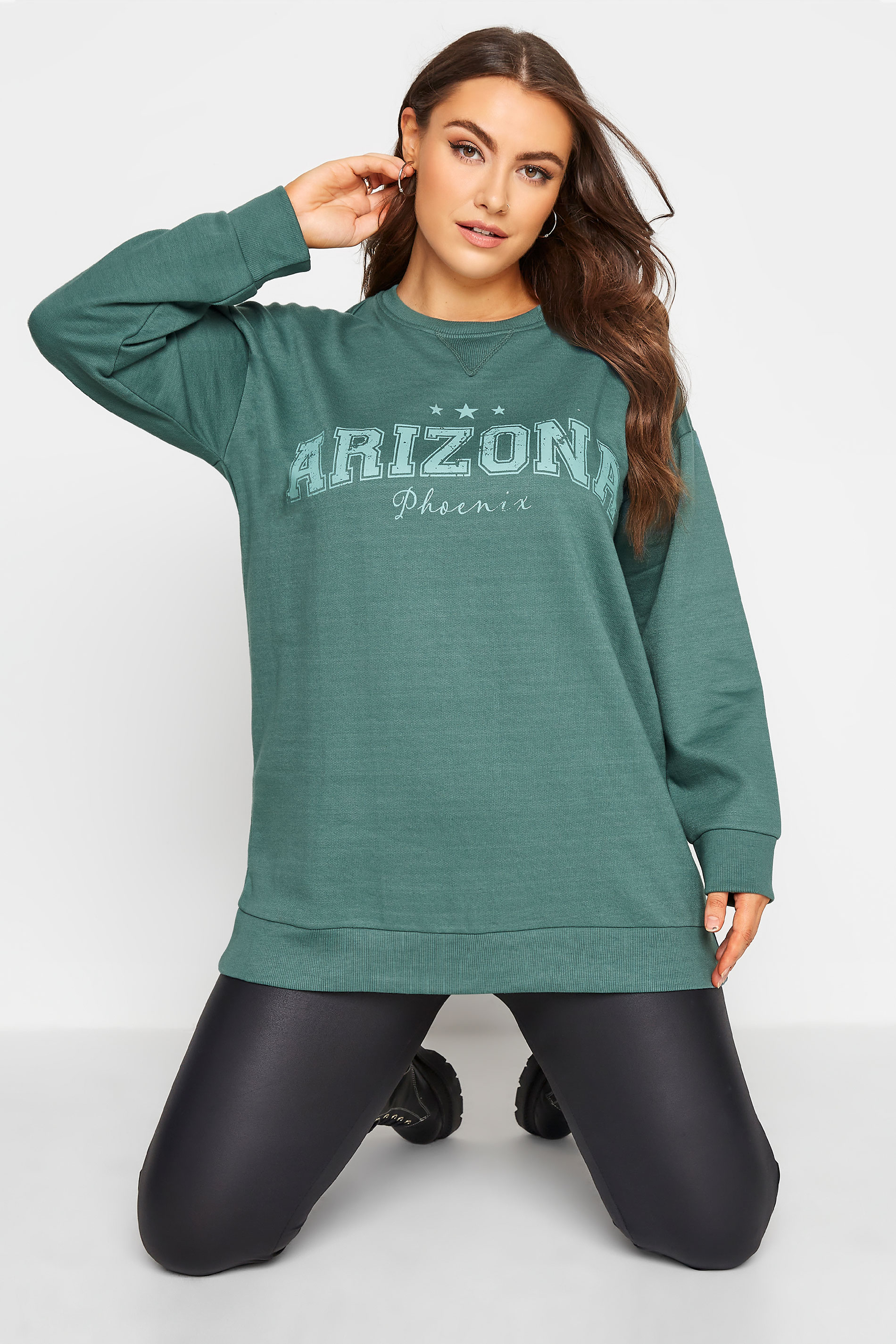 Curve Sage Green 'Arizona' Slogan Sweatshirt 1
