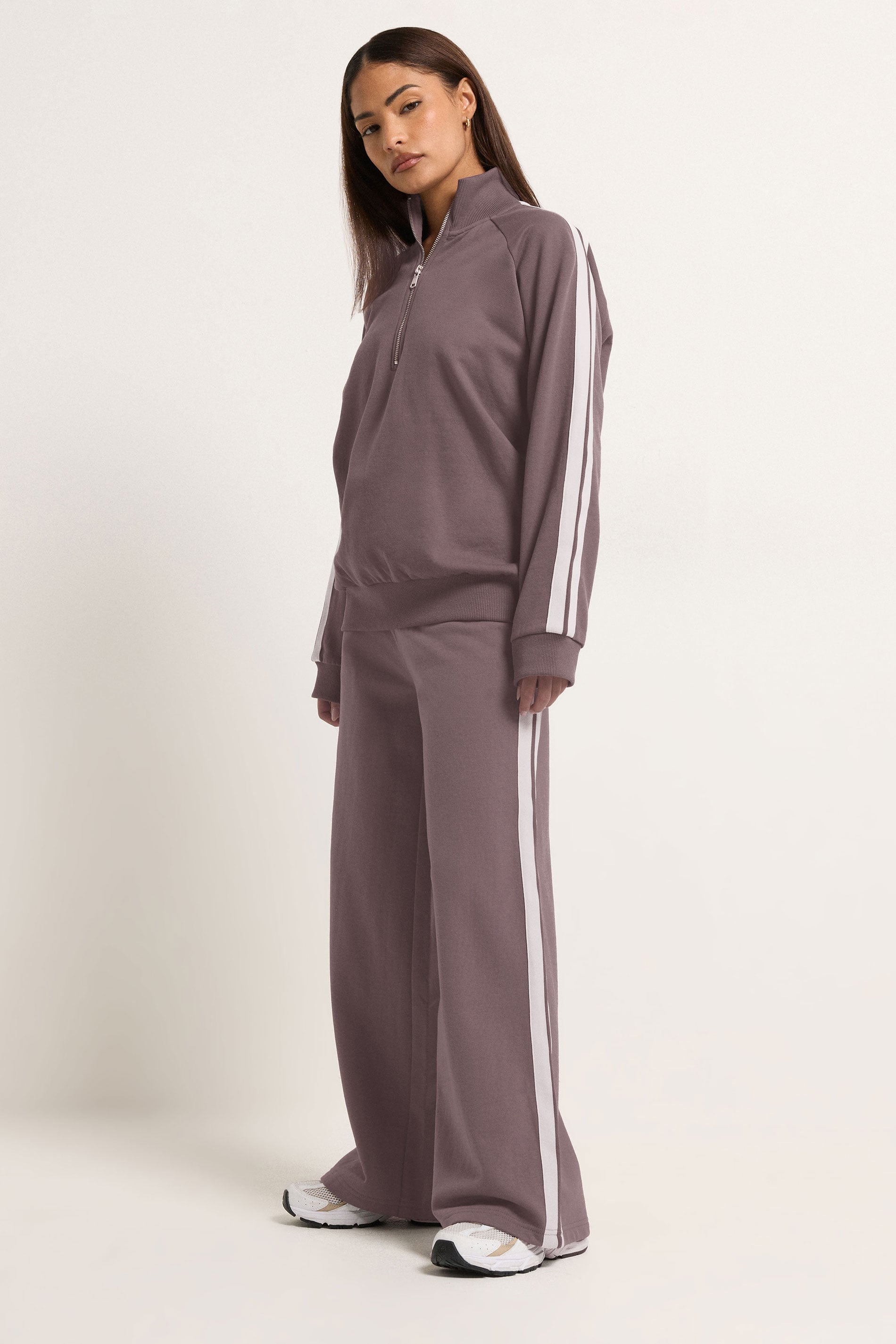 PixieGirl Petite Women's Purple Stripe Quarter Zip Sweatshirt | PixieGirl 2