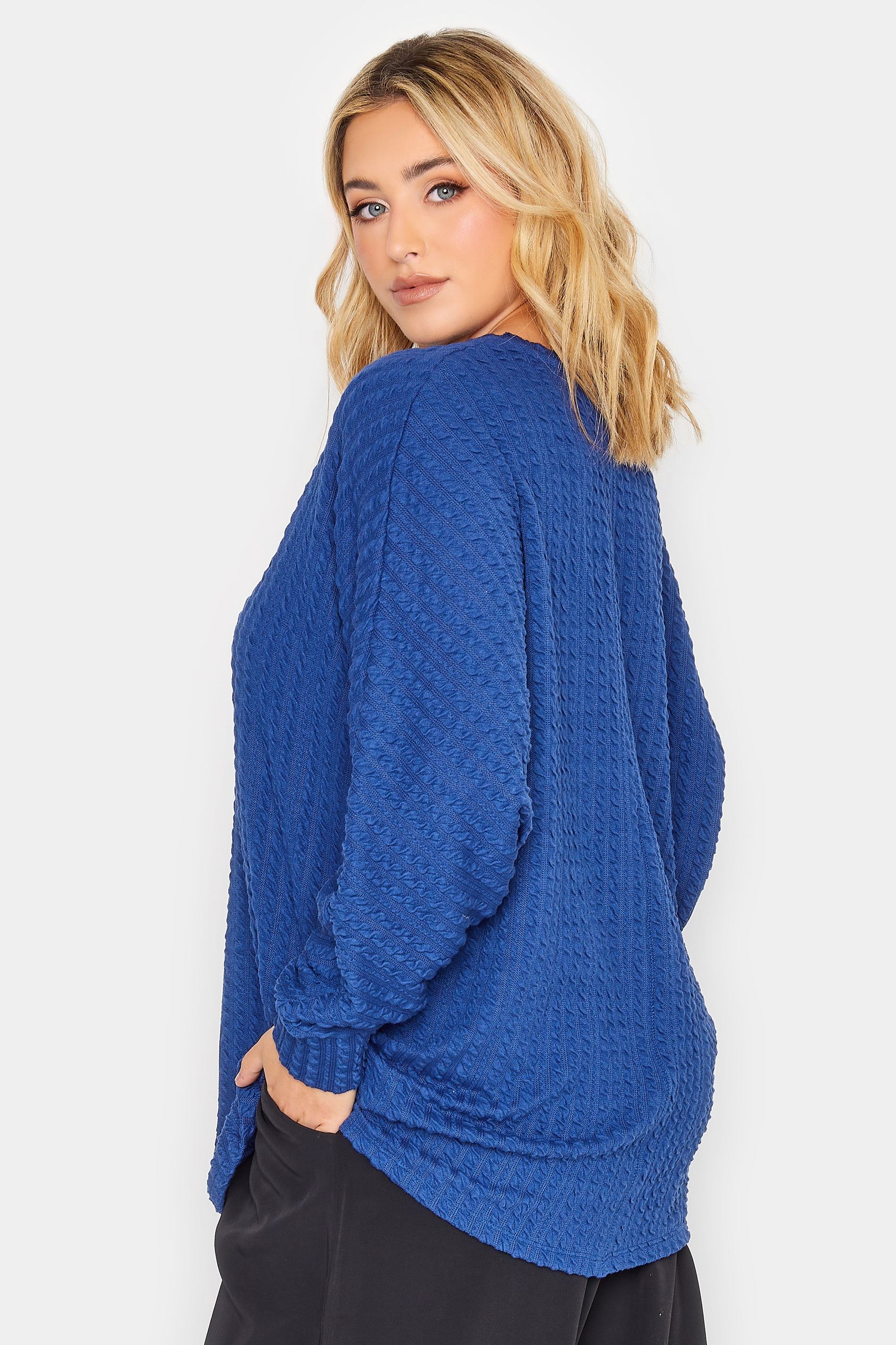 YOURS Plus Size Blue Jacquard Ribbed Top | Yours Clothing 3