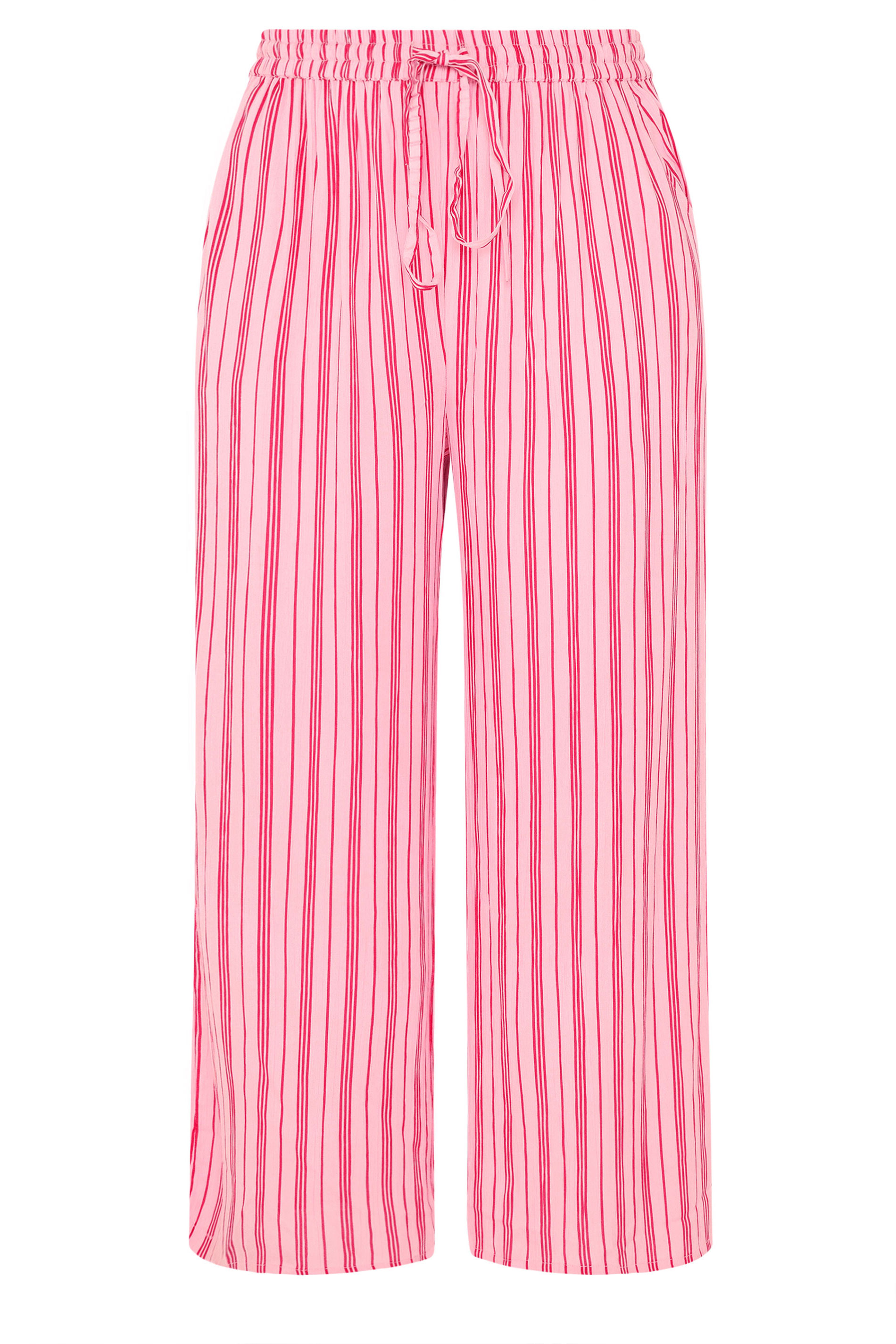 YOURS Plus Size Pink Stripe Crinkle Wide Leg Trousers | Yours Clothing 6