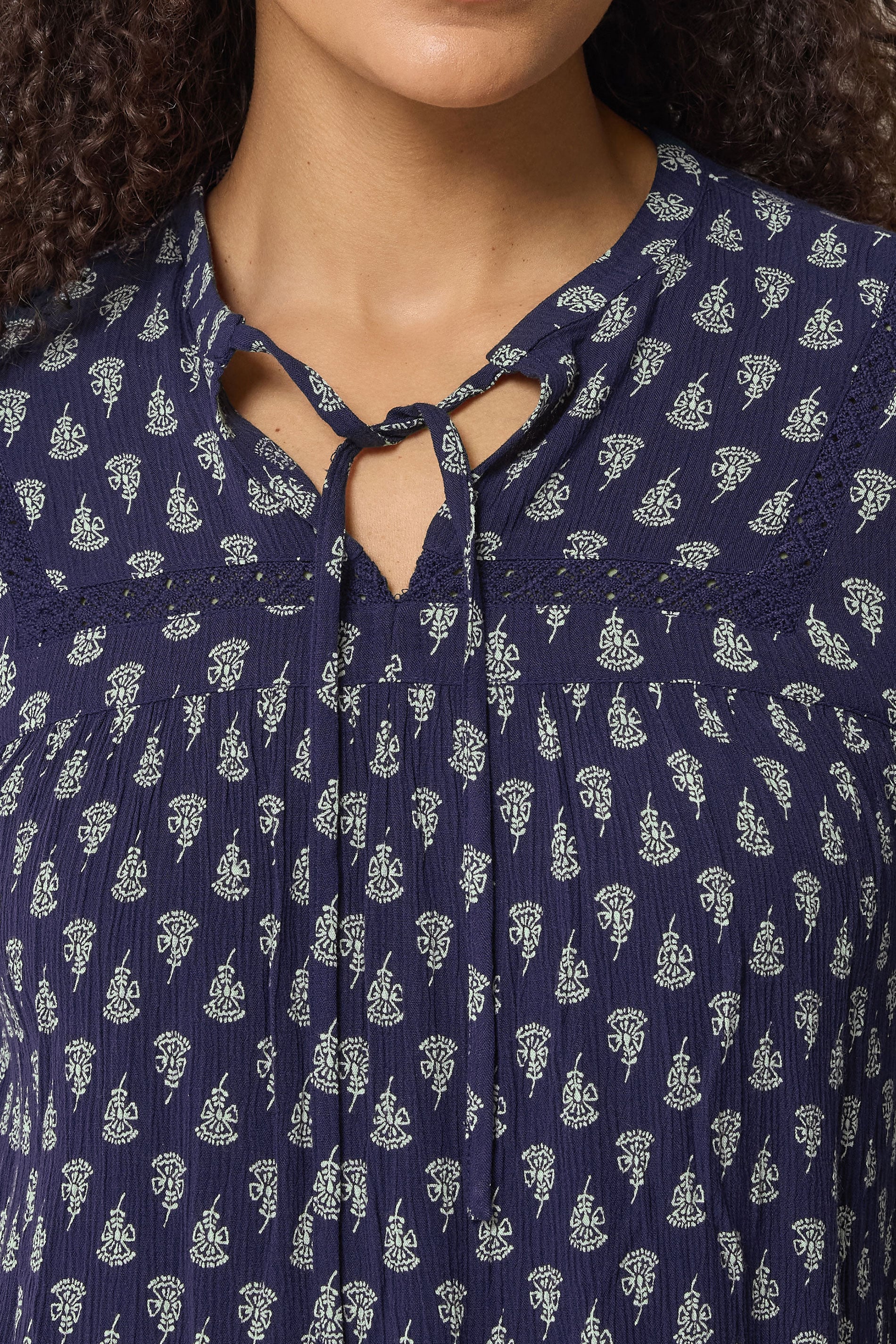 M&Co Navy Blue Aztec Tie Neck Blouse | M&Co 6