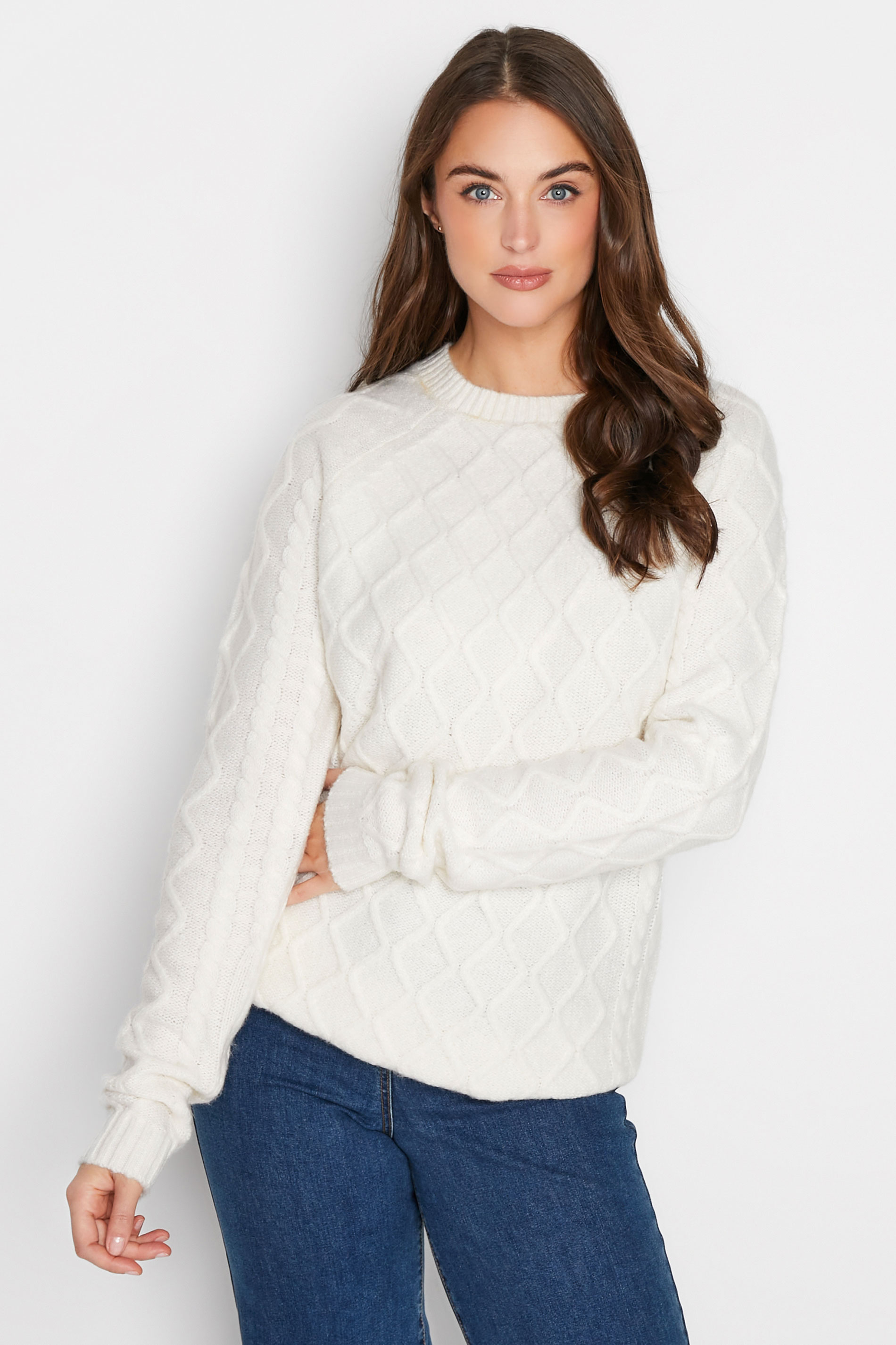 LTS Tall Women's White Cable Knit Jumper | Long Tall Sally  1