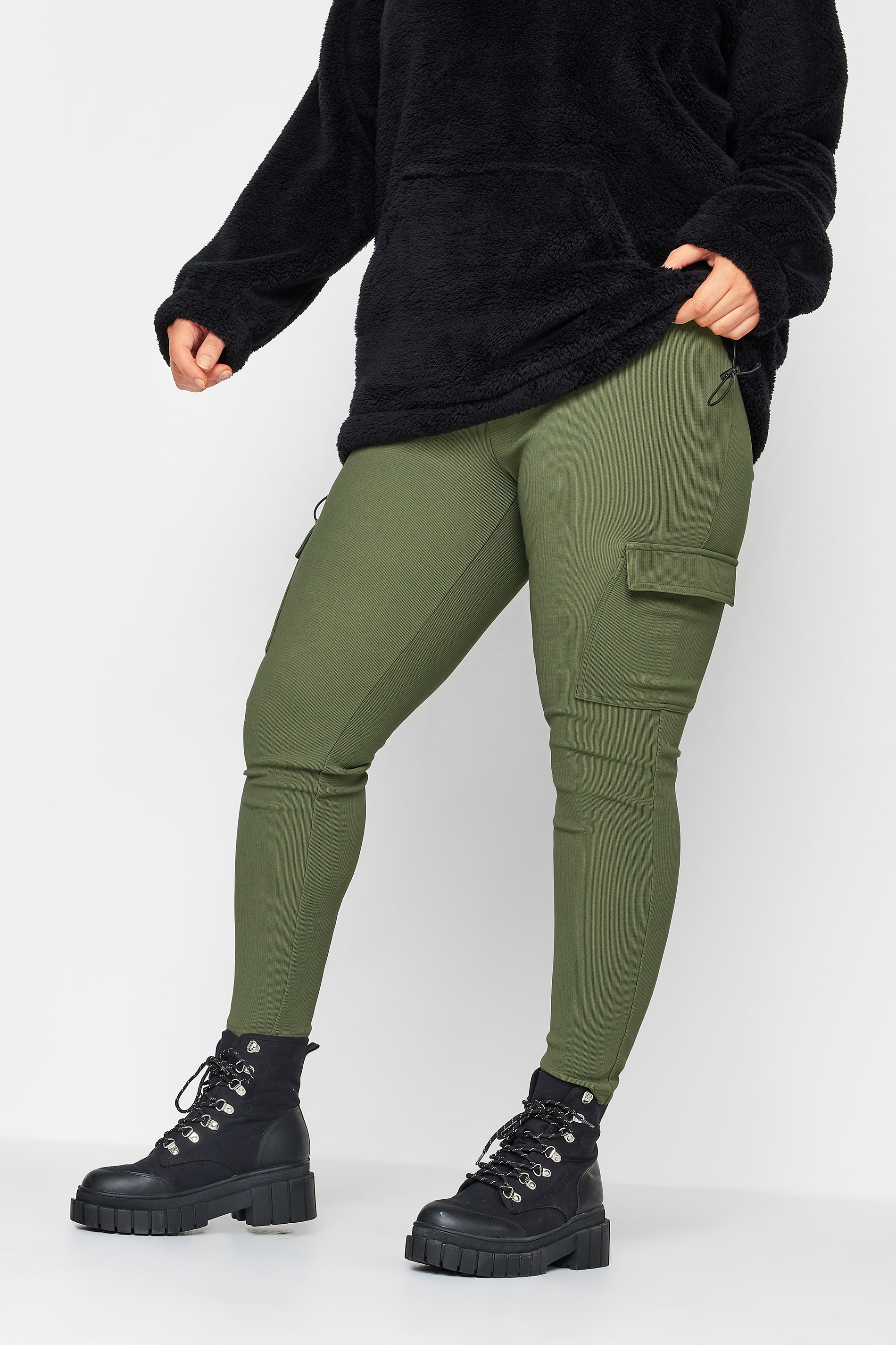 YOURS Plus Size Khaki Green Cargo Leggings | Yours Clothing 2