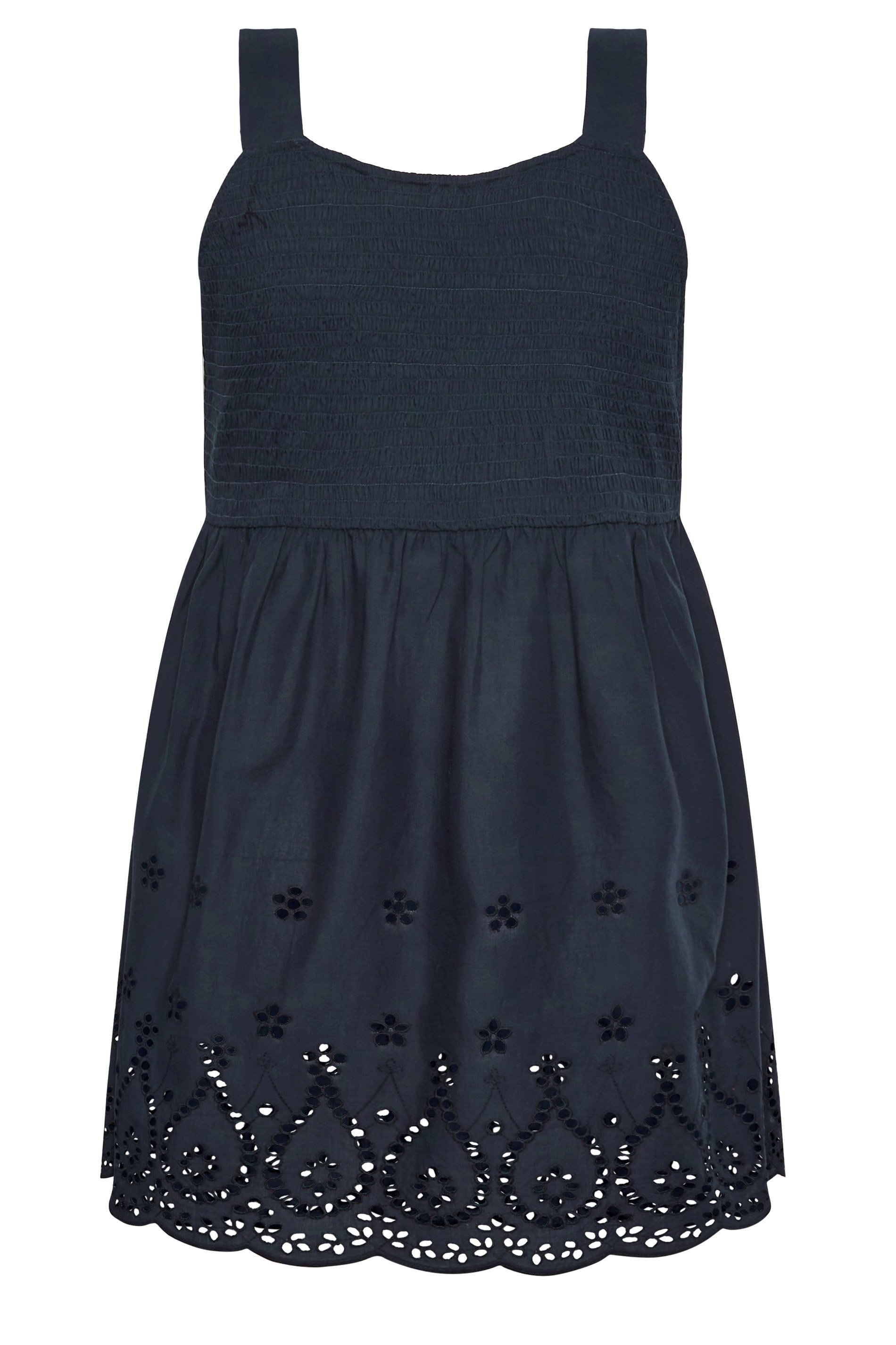 YOURS Curve Navy Blue Broderie Anglaise Vest Top | Yours Clothing