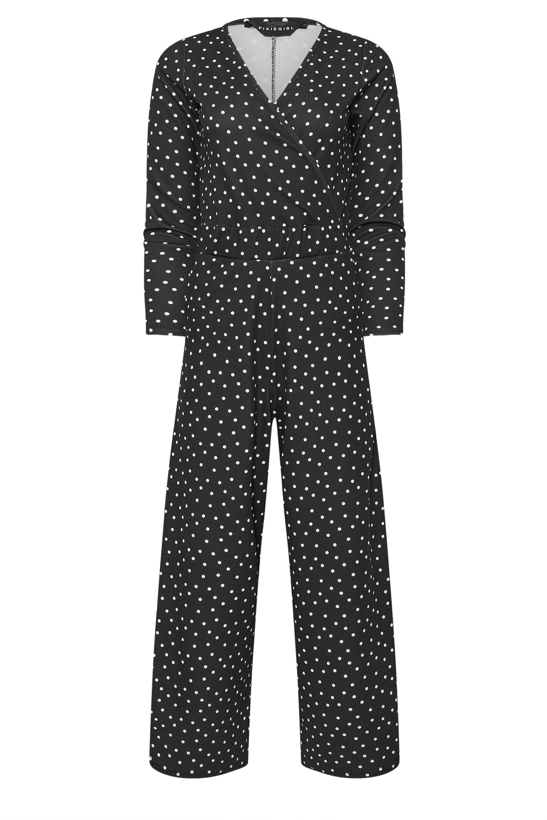PixieGirl Petite Women's Black Polka Dot Wide Leg Jumpsuit | PixieGirl 5