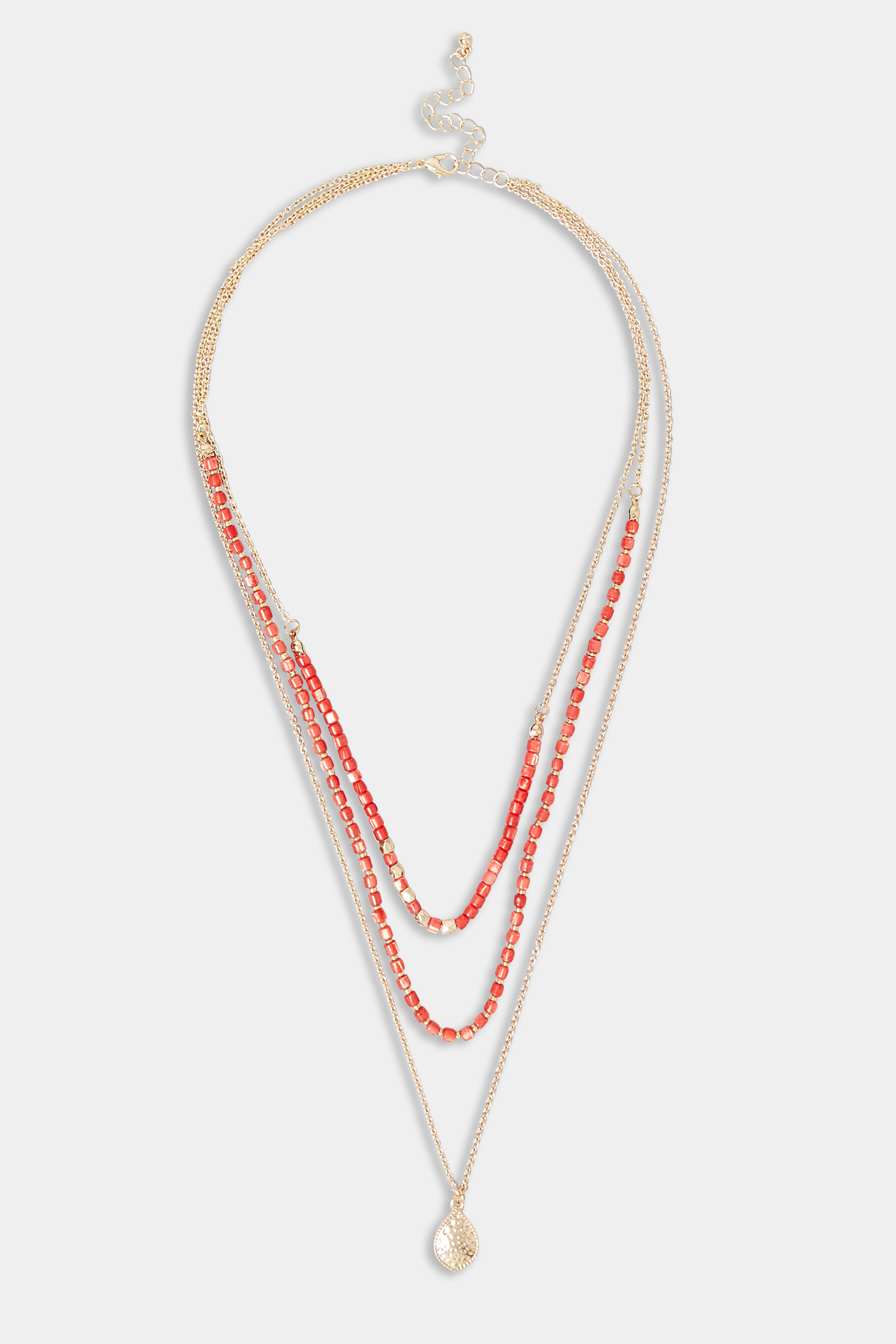 Gold & Red Stone Layered Necklace | Yours Clothing 2