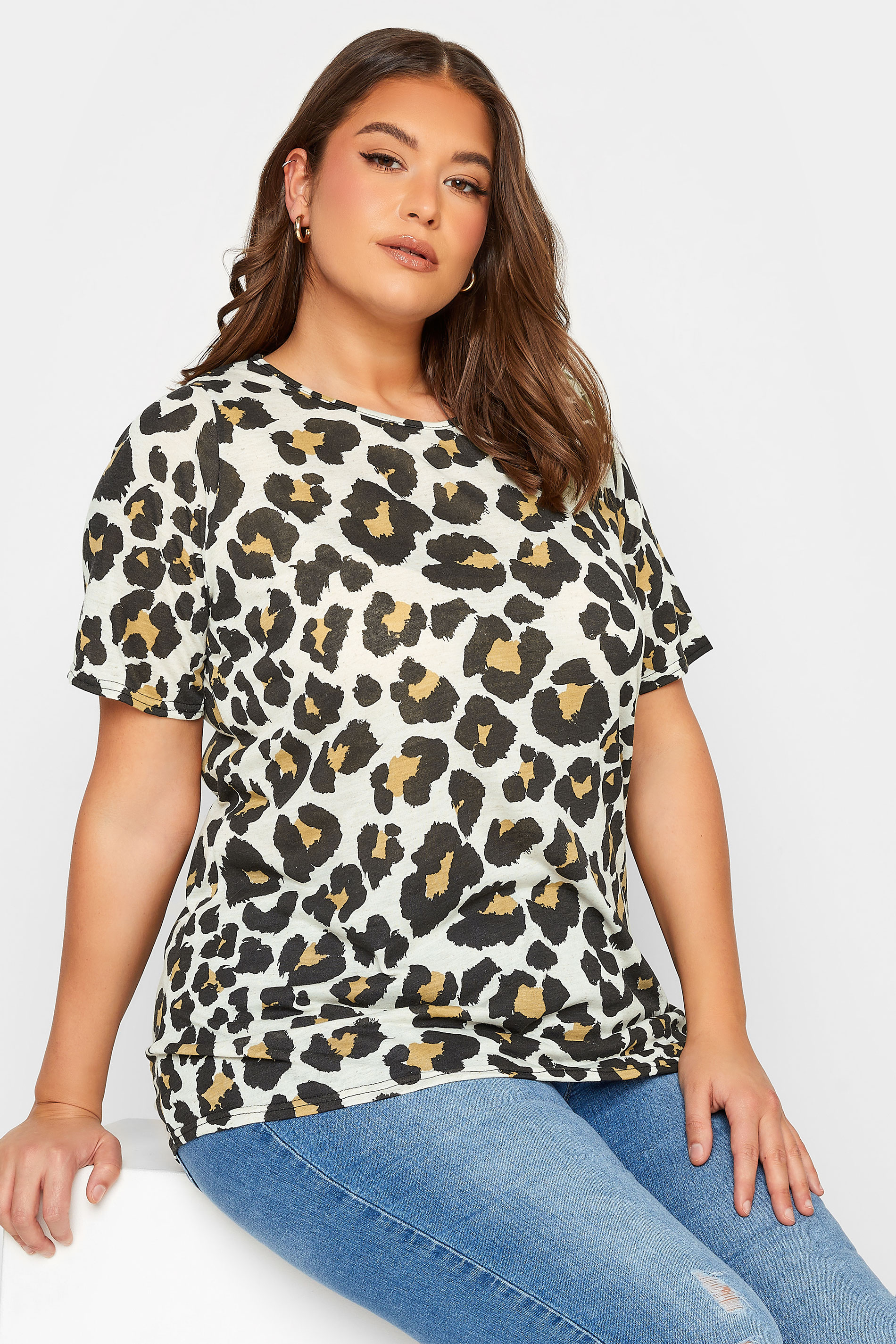 YOURS Plus Size Brown Animal Print Oversized T-Shirt | Yours Clothing 1