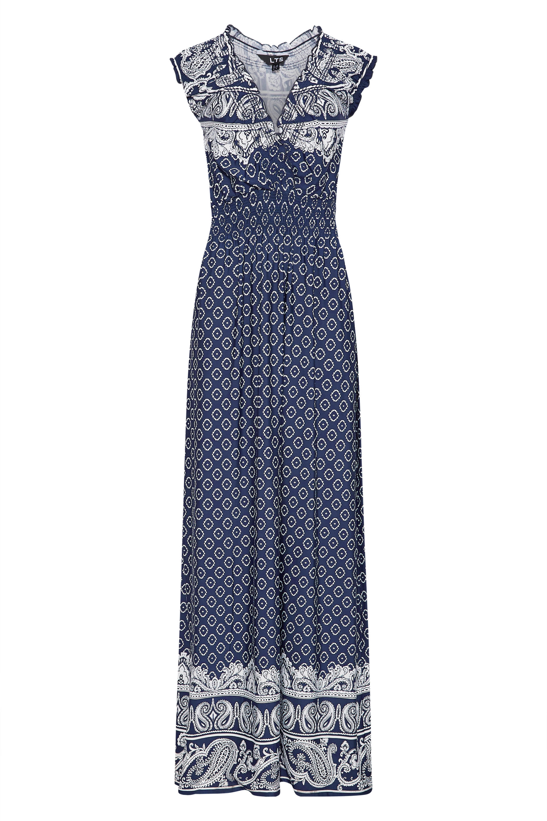 LTS Tall Women's Navy Blue Border Print Maxi Dress | Long Tall Sally
