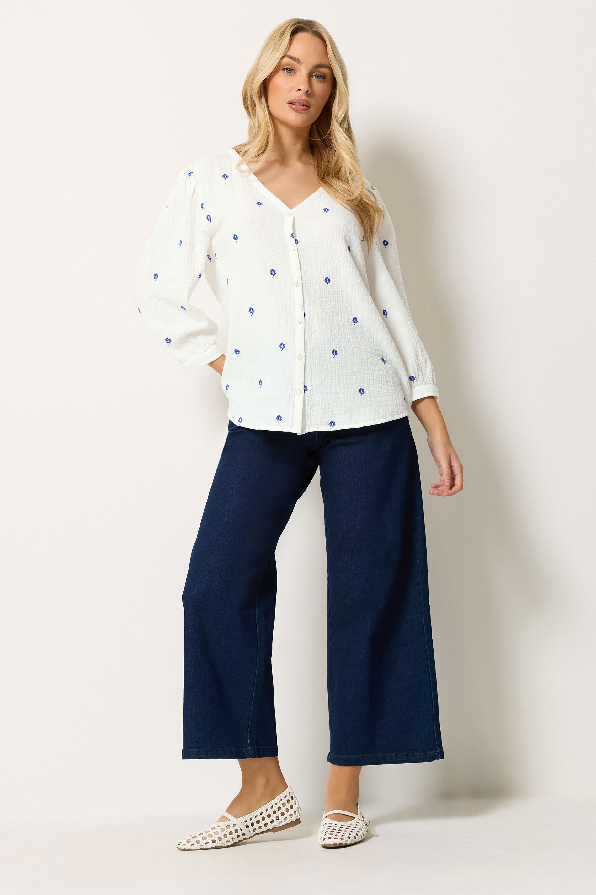M&Co White Floral Embroidered Cotton Blouse | M&Co 2