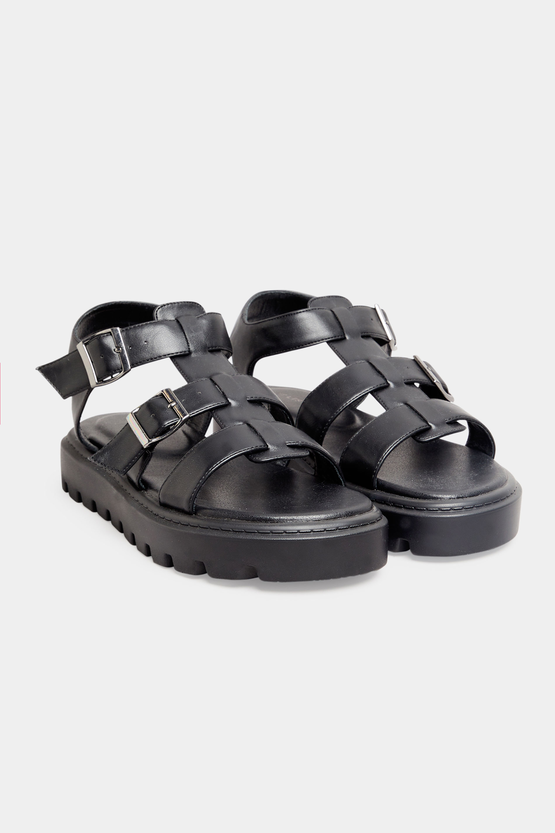 Grande taille  Sandals Grande taille  Flat Sandals | LTS Tall Black Gladiator Sandals In Standard D Fit - NH07303