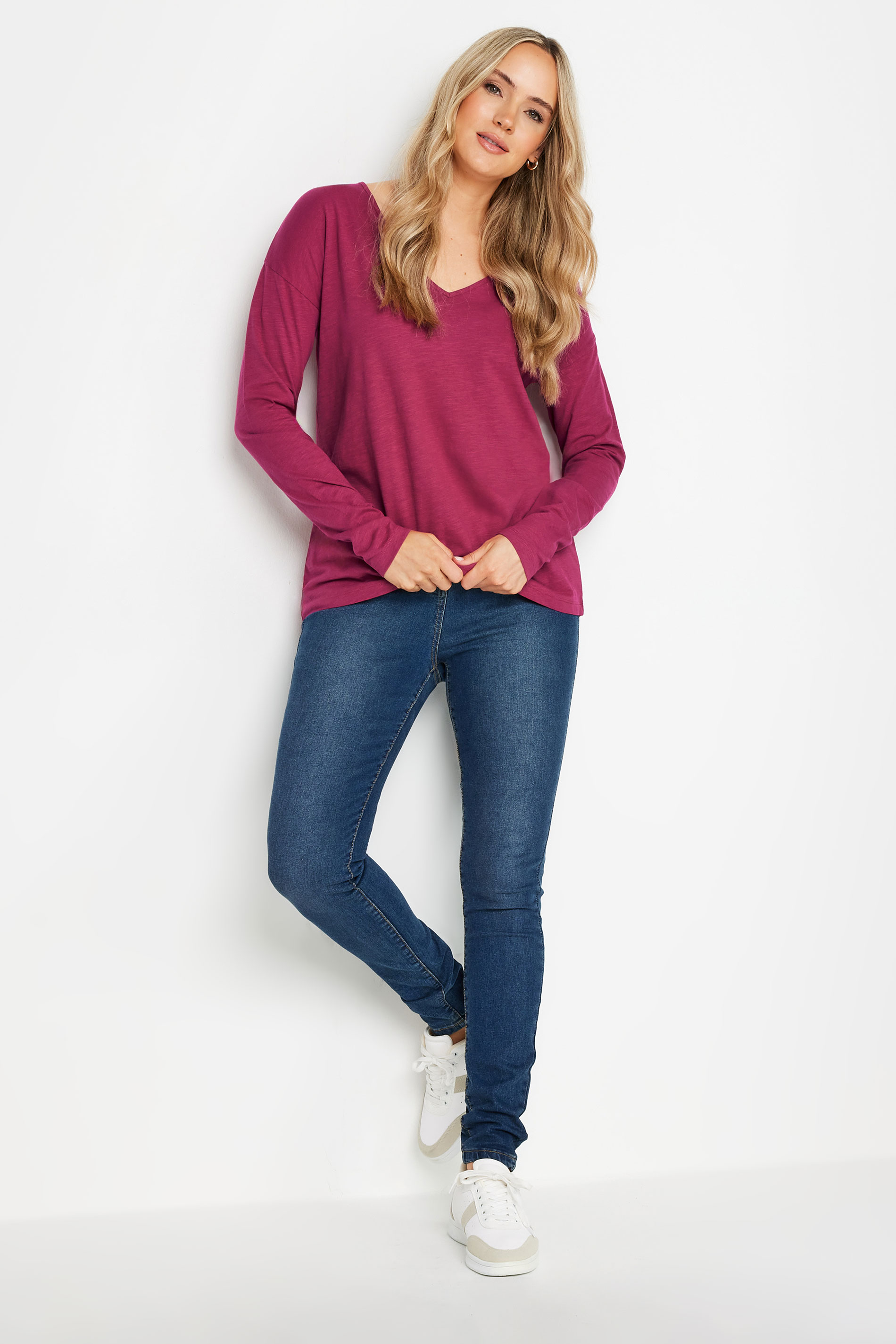 LTS Tall Women's 2 Pack Pink & Blue V-Neck Long Sleeve Cotton T-Shirts | Long Tall Sally 4