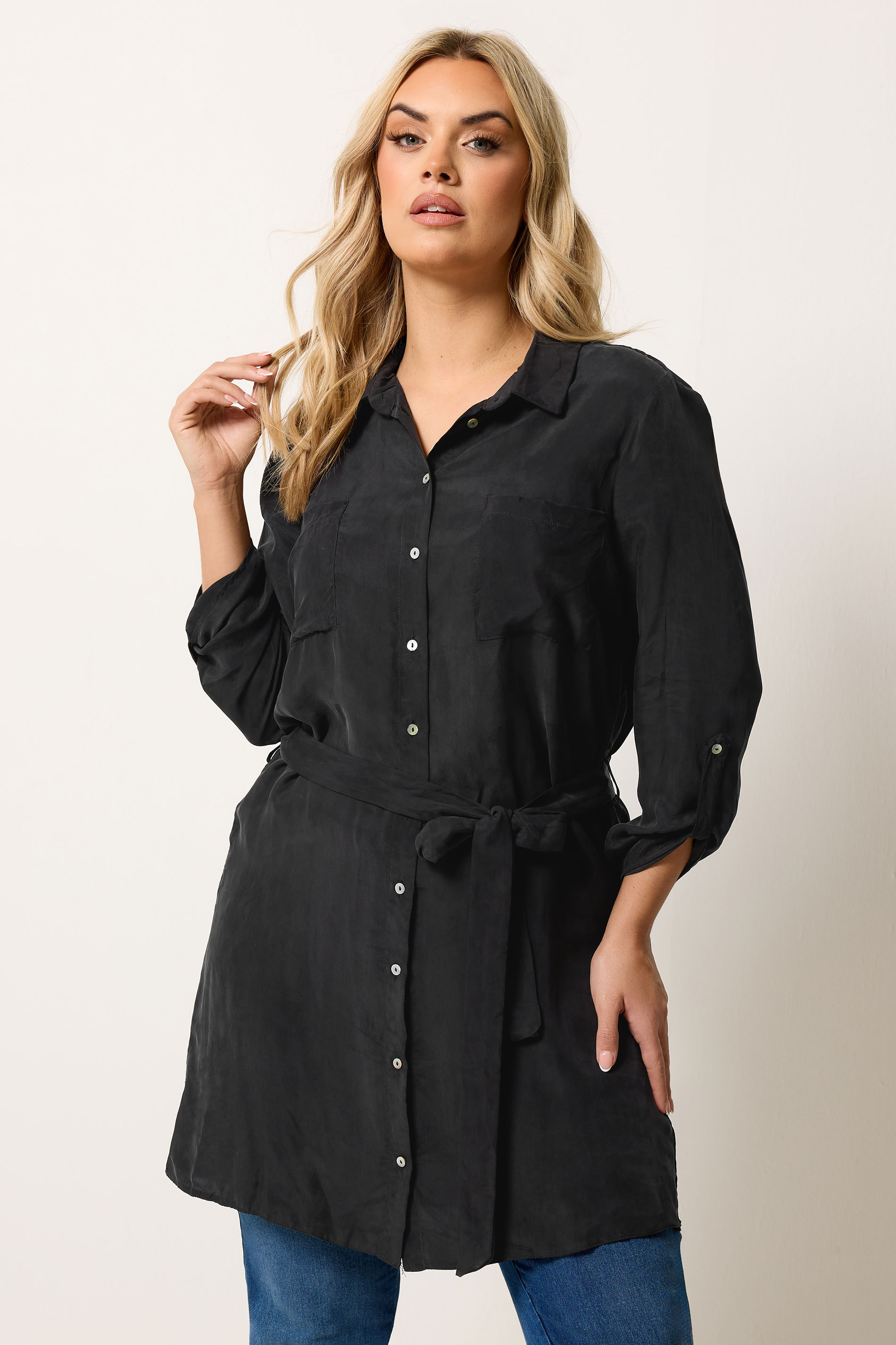 YOURS Plus Size Black Belted Tunic Shirt | Yours Clothing 3