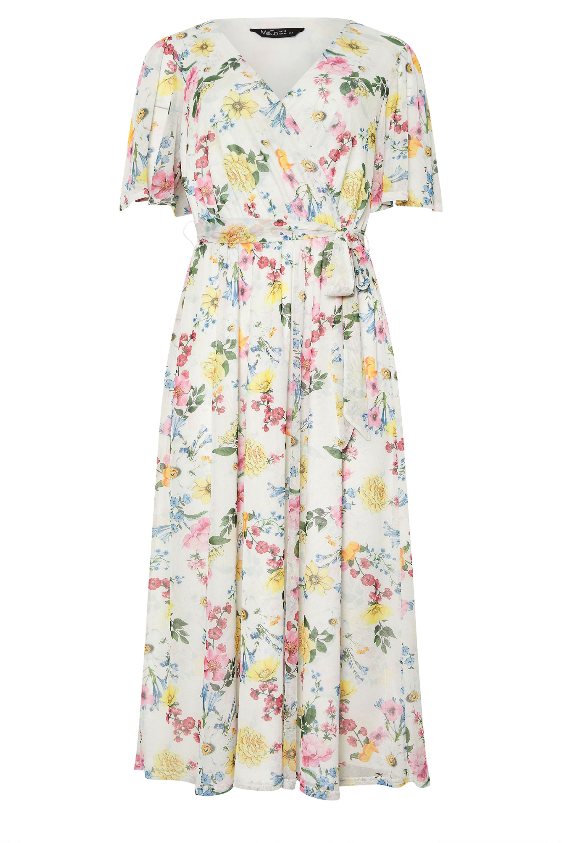 M&Co Ivory White Floral Print Wrap Midi Dress | M&Co 5