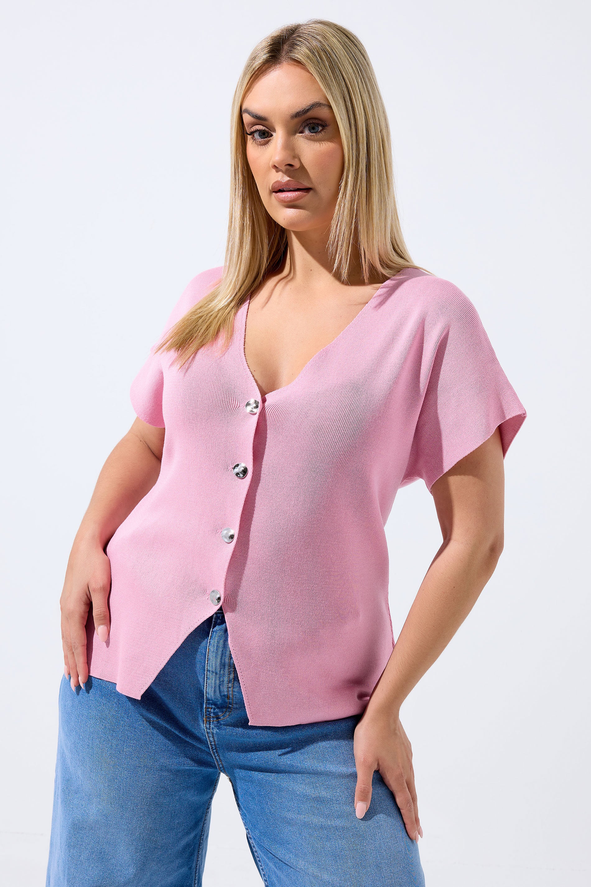 LIMITED COLLECTION Plus Size Pink Short Sleeve Knitted Top | Yours Clothing 3