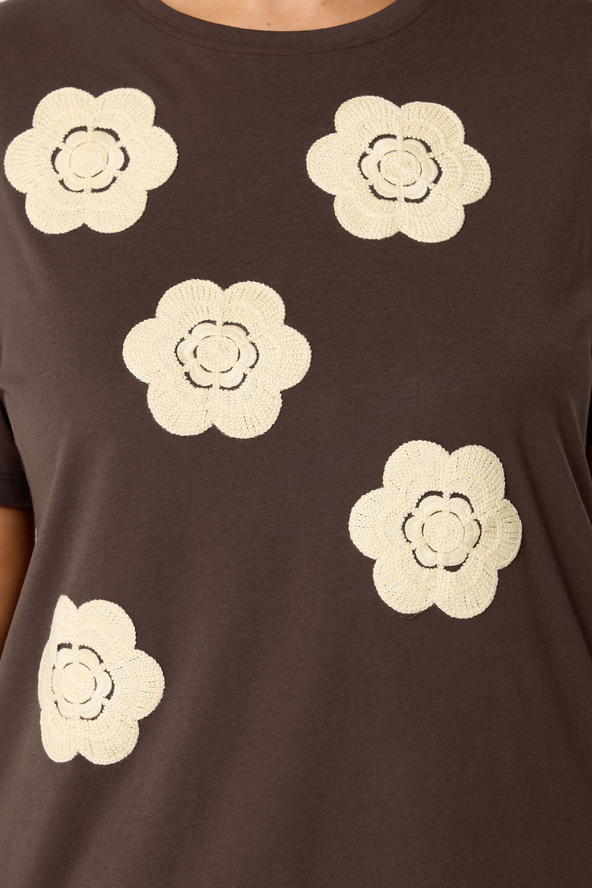 YOURS Plus Size Chocolate Brown Daisy Applique T-Shirt | Yours Clothing 4