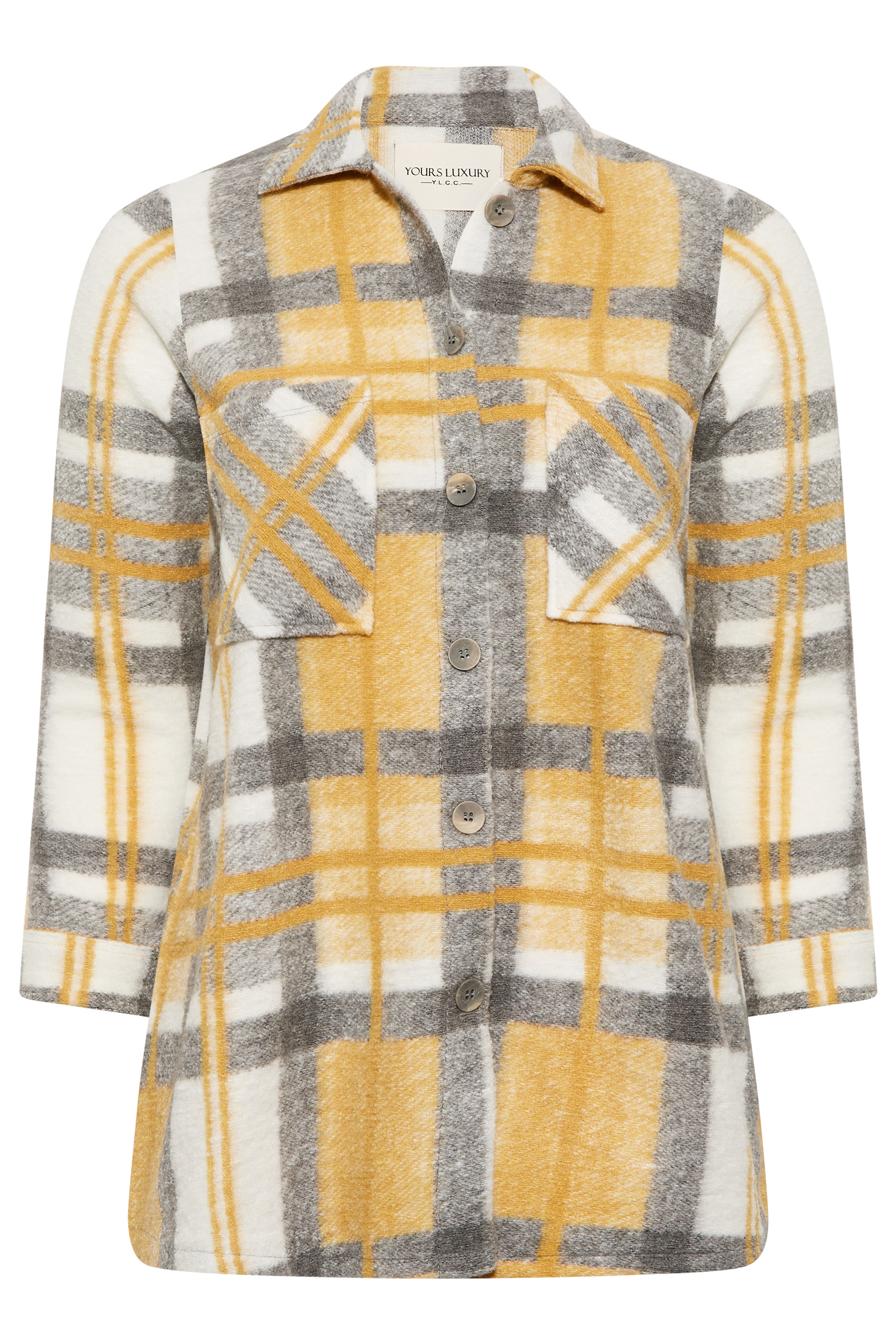 YOURS LUXURY Plus Size Yellow Check Felted Shacket | Yours Clothing