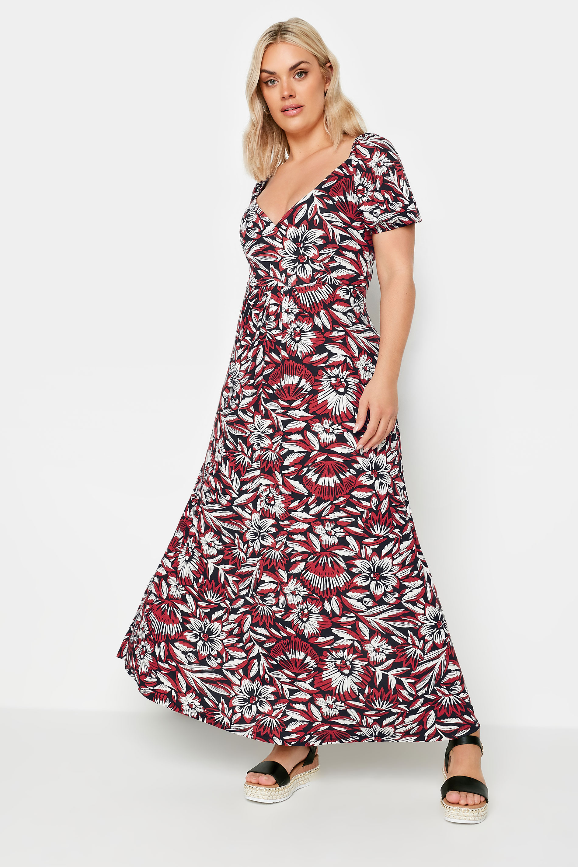 YOURS Plus Size Red Floral Print Maxi Wrap Dress | Yours Clothing 2