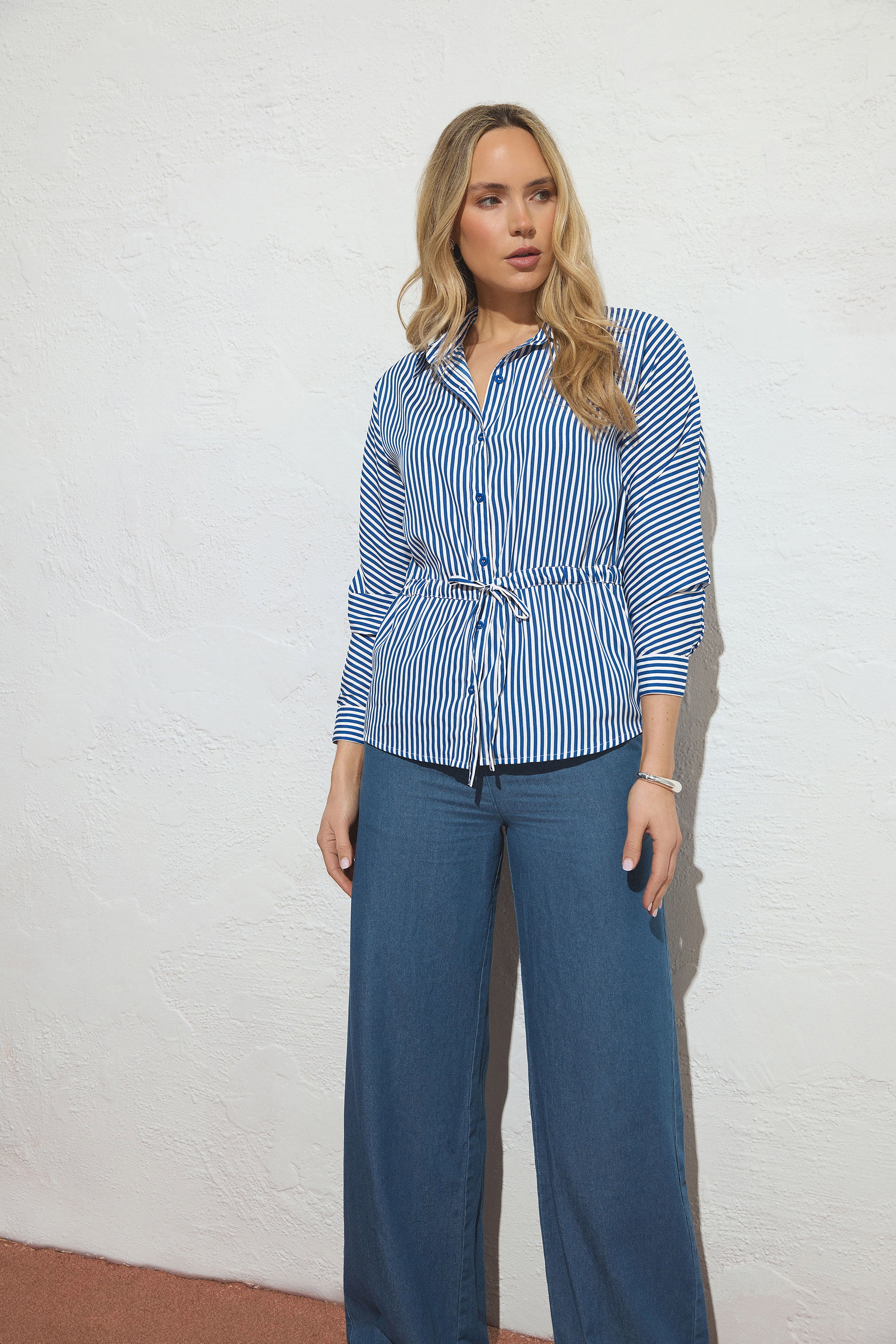 LTS Tall Women's Blue & White Stripe Tie Waist Shirt | Long Tall Sally 3