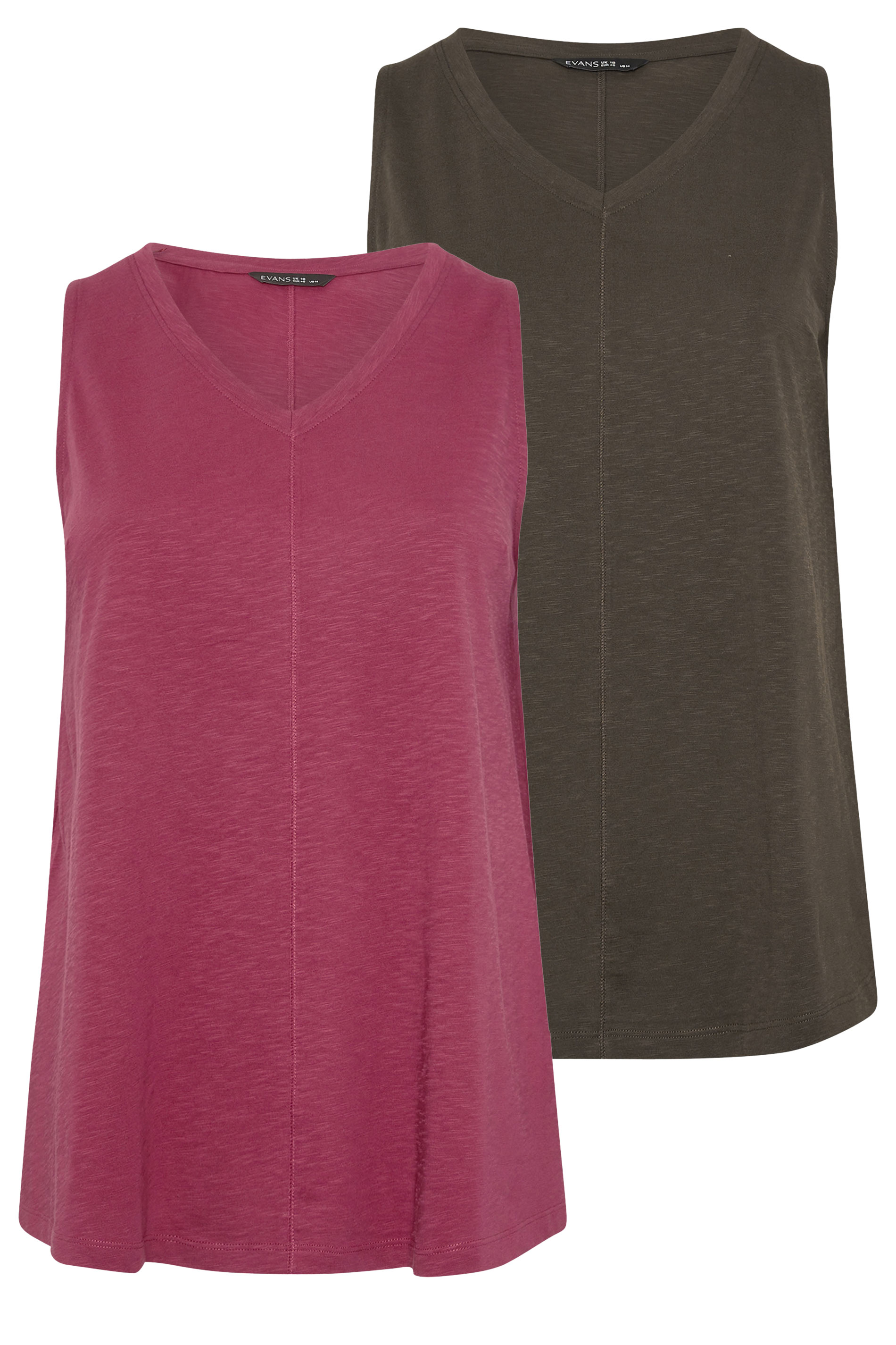 EVANS Plus Size 2 Pack Brown & Berry Red Cotton Vest Tops 7