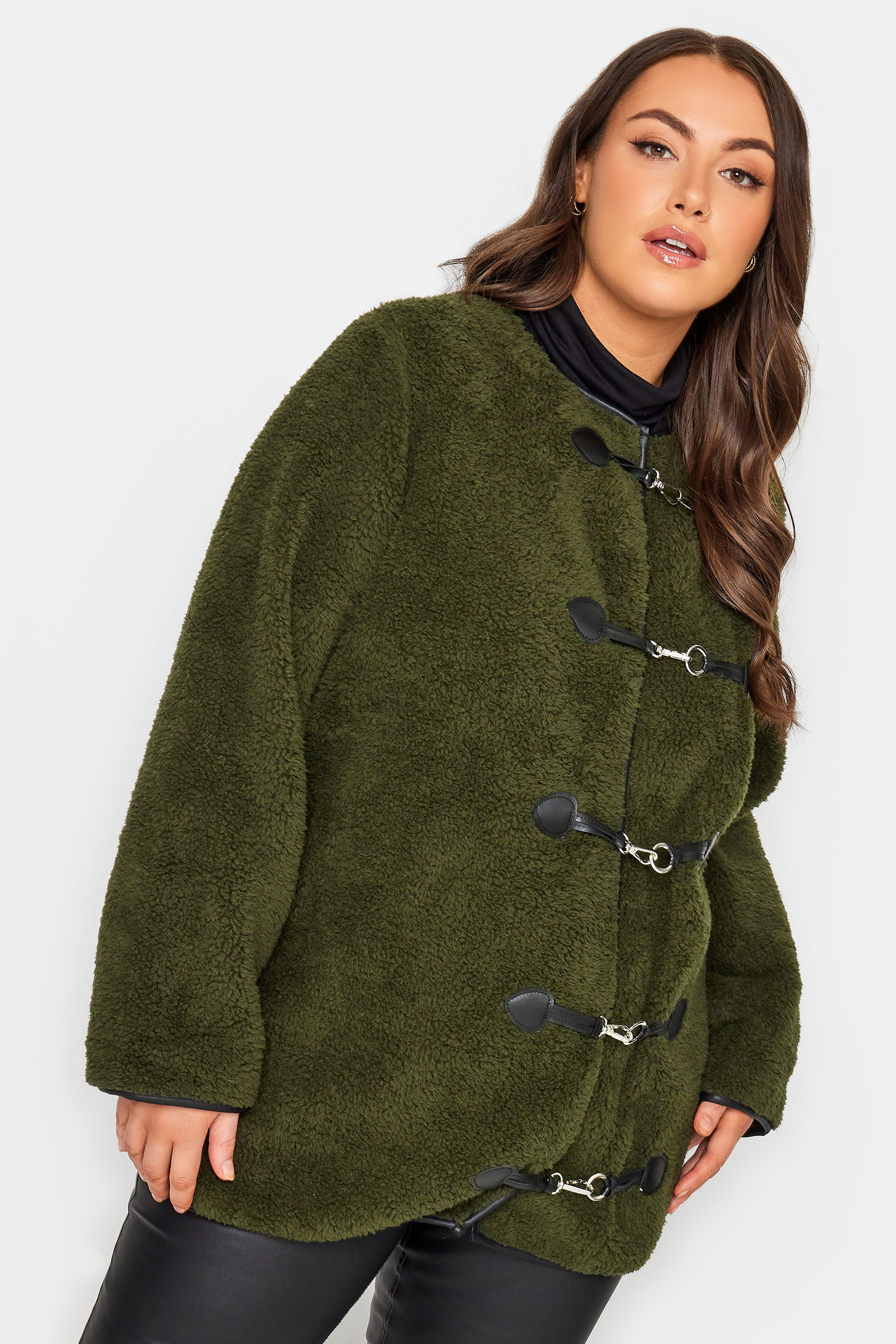 YOURS LUXURY Plus Size Green Faux Fur Toggle Jacket | Yours Clothing 1