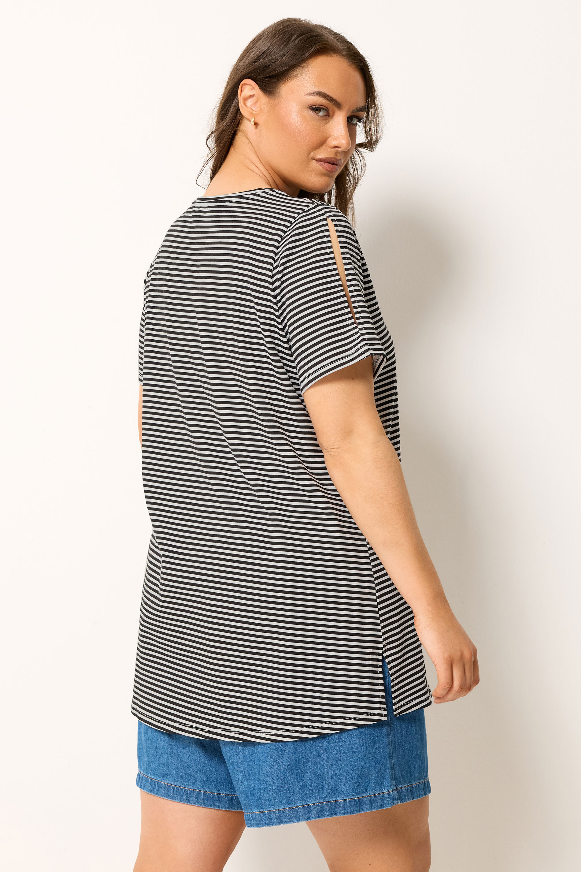 YOURS Plus Size Black Stripe Swing T-Shirt | Yours Clothing 3