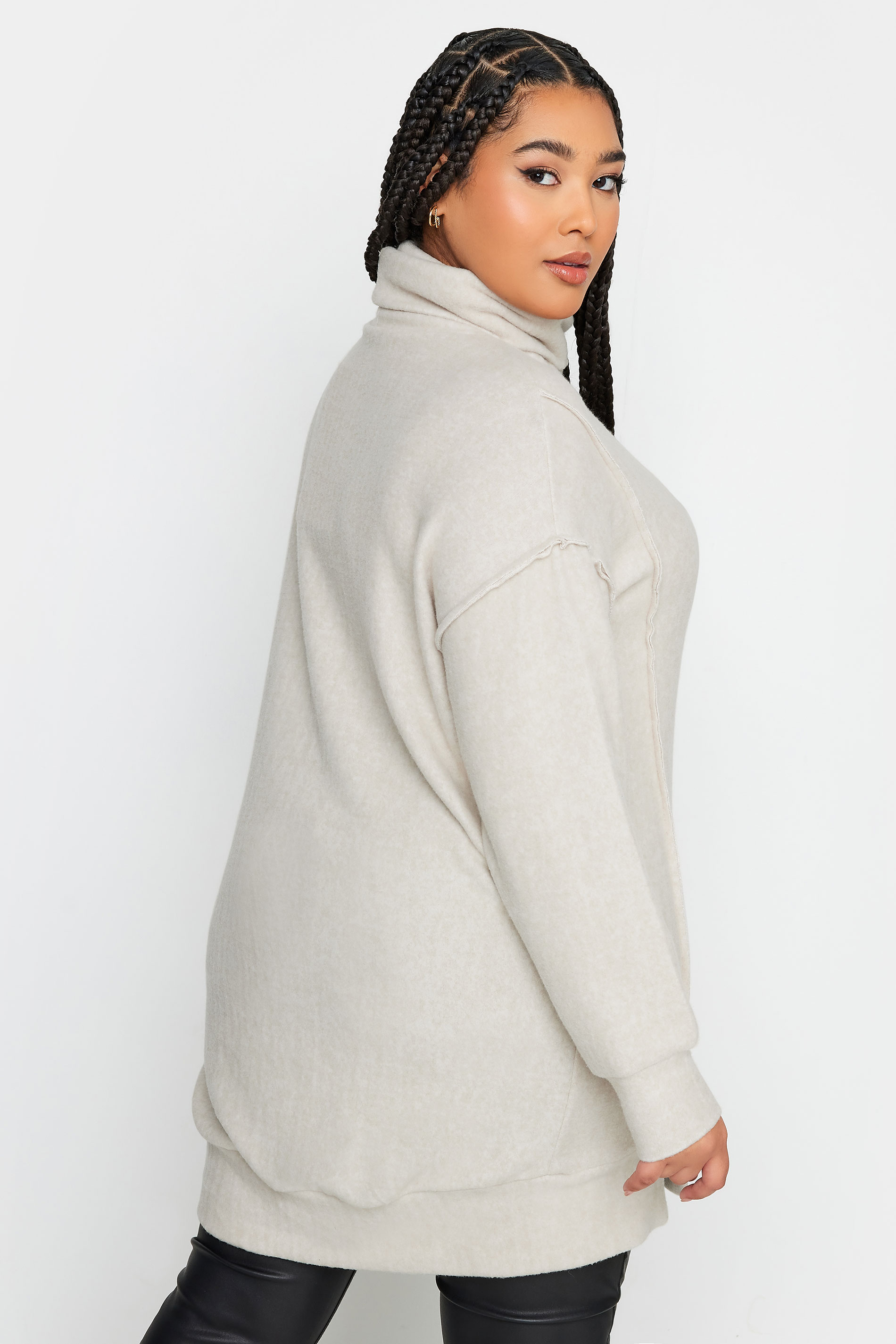 YOURS Plus Size White Soft Touch Turtleneck Sweatshirt | Yours Clothing 3
