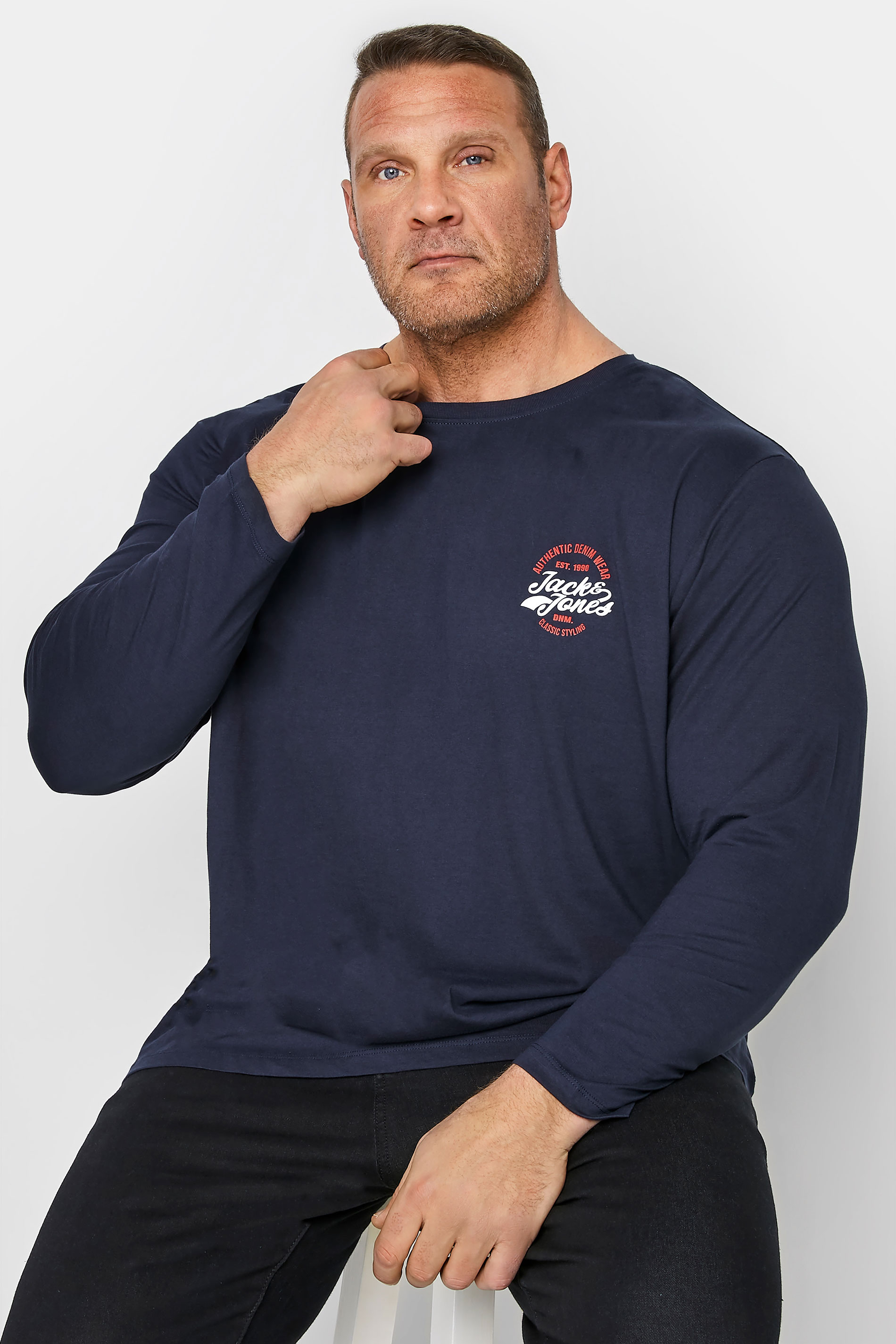 JACK & JONES Navy Blue Brat Long Sleeve T-Shirt | BadRhino  1