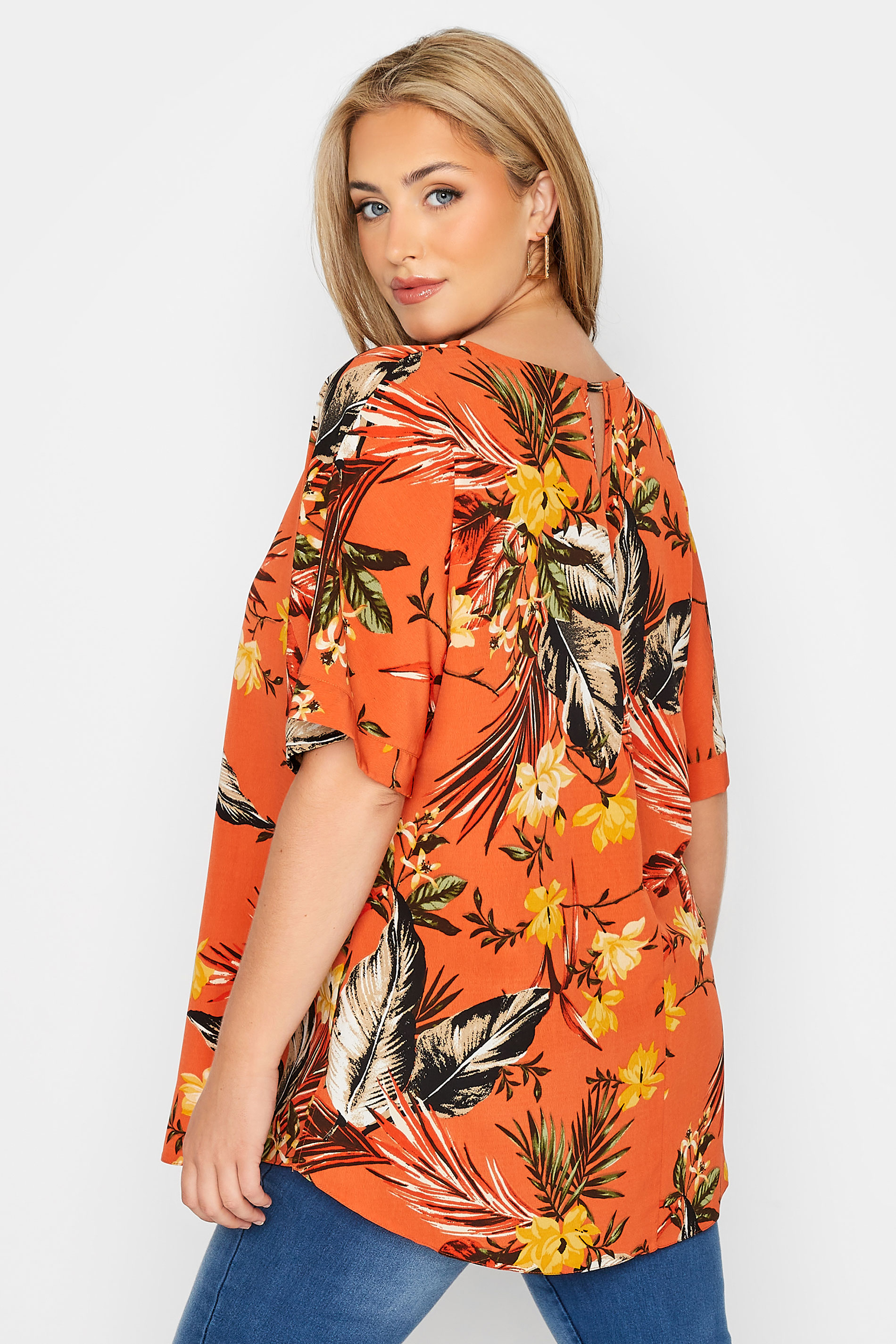 Plus Size Orange Floral Print Keyhole Back Chiffon Blouse | Yours Clothing  3