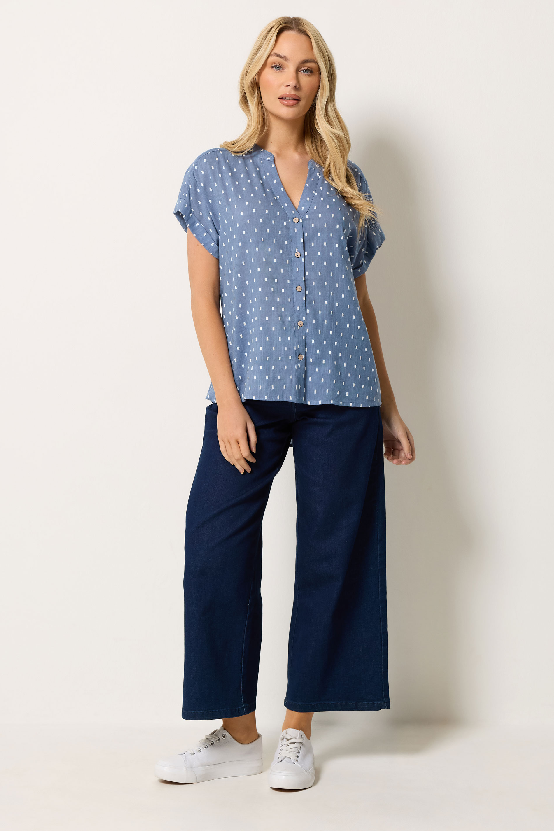 M&Co Women's Denim Blue Dobby Shirt | M&Co 1