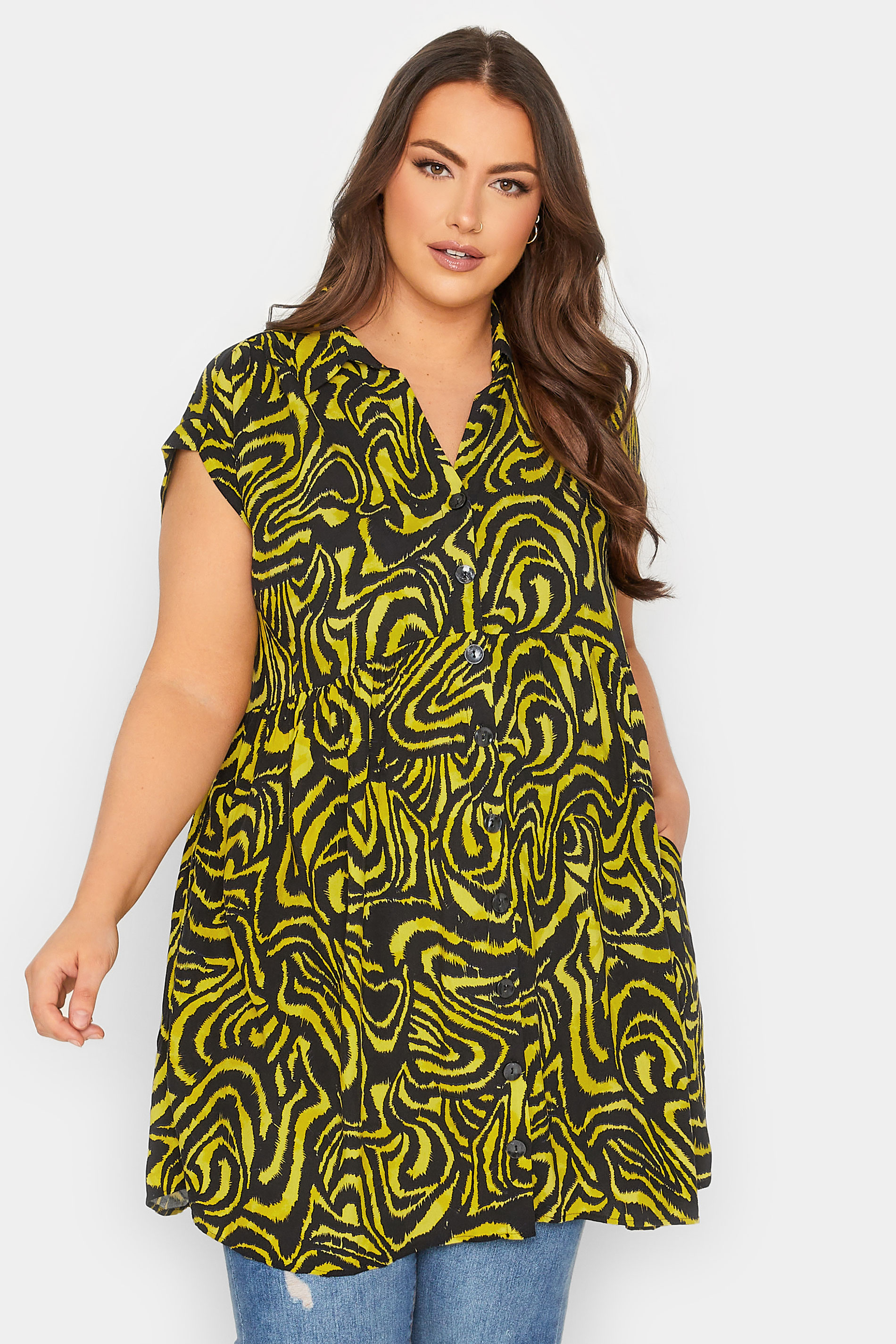 YOURS LONDON Plus Size Yellow Animal Print Tunic Dress | Yours Clothing 1