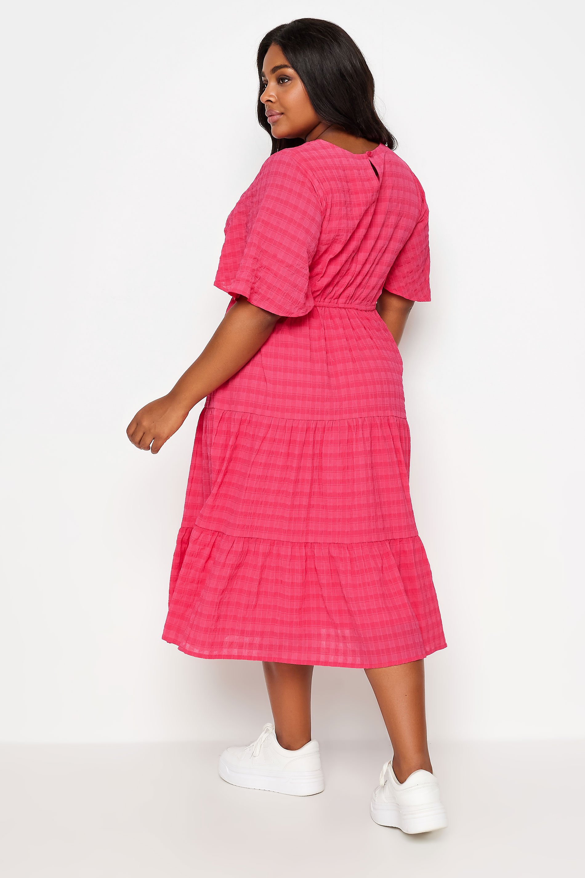 LIMITED COLLECTION Plus Size Pink Textured Smock Midi Dress | Yours Clothing 3