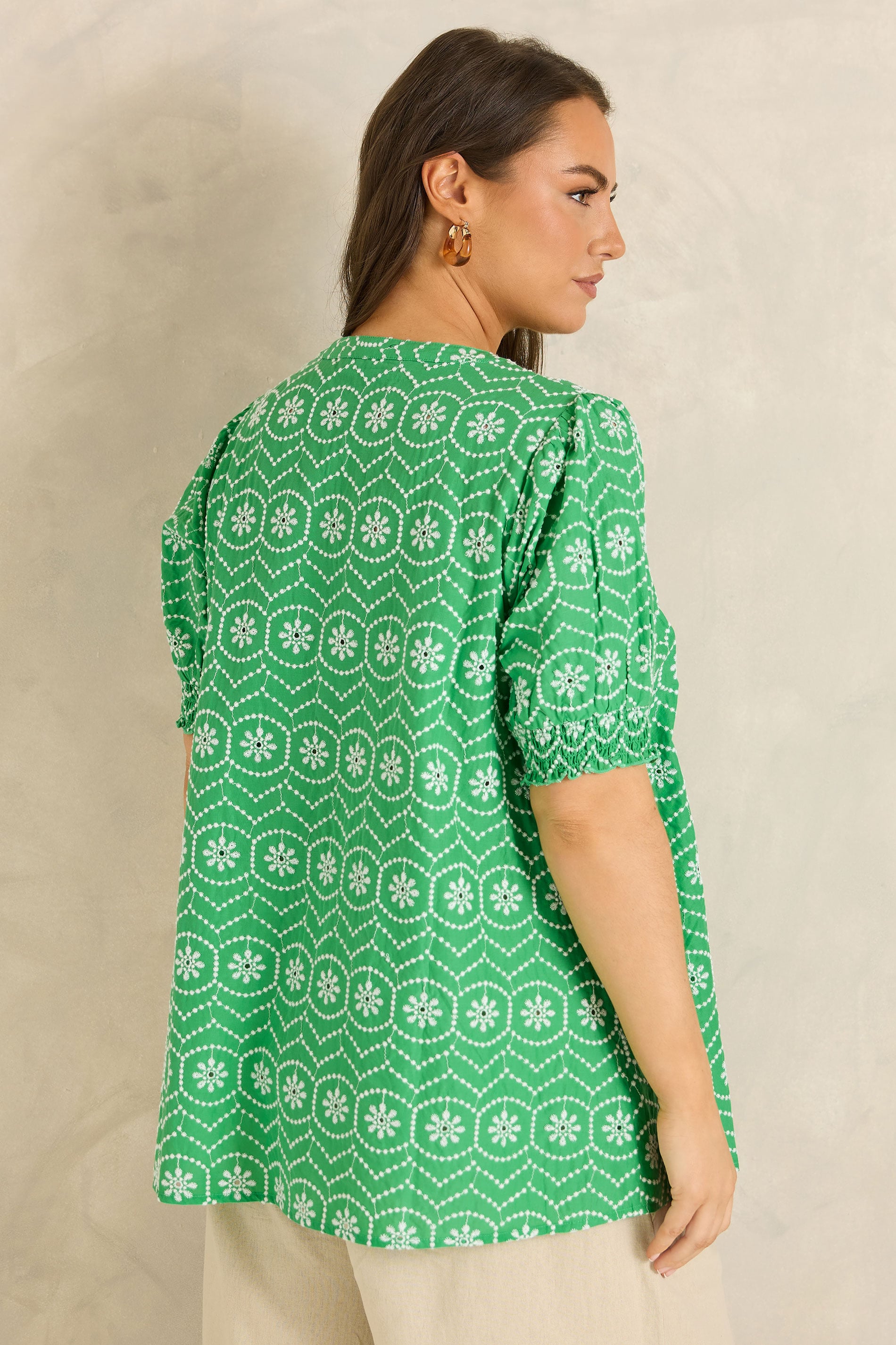 EVANS Plus Size Green Floral Broderie Tie Neck Blouse | Evans 2