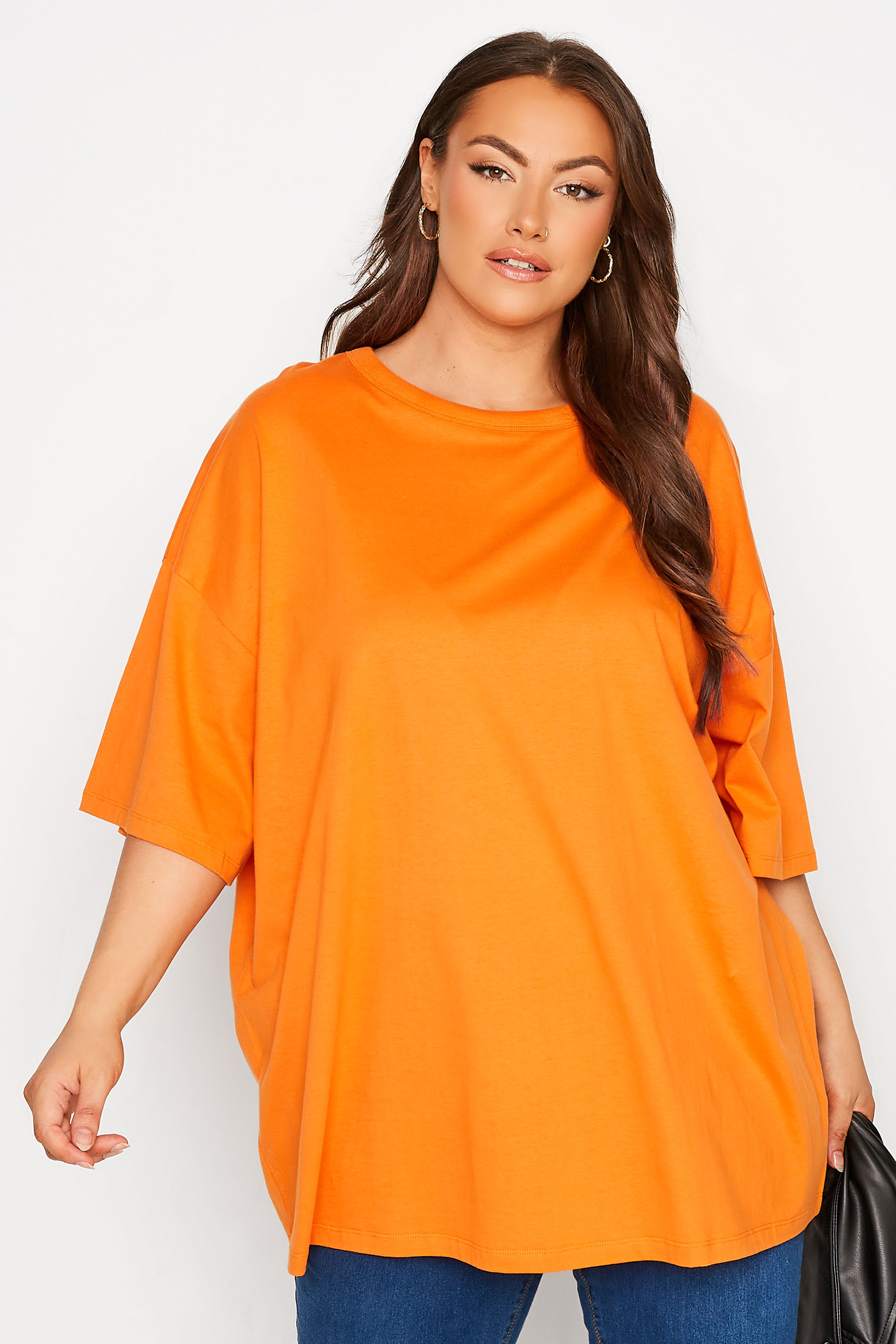 Plus Size Orange Oversized Boxy T-Shirt | Yours Clothing 1