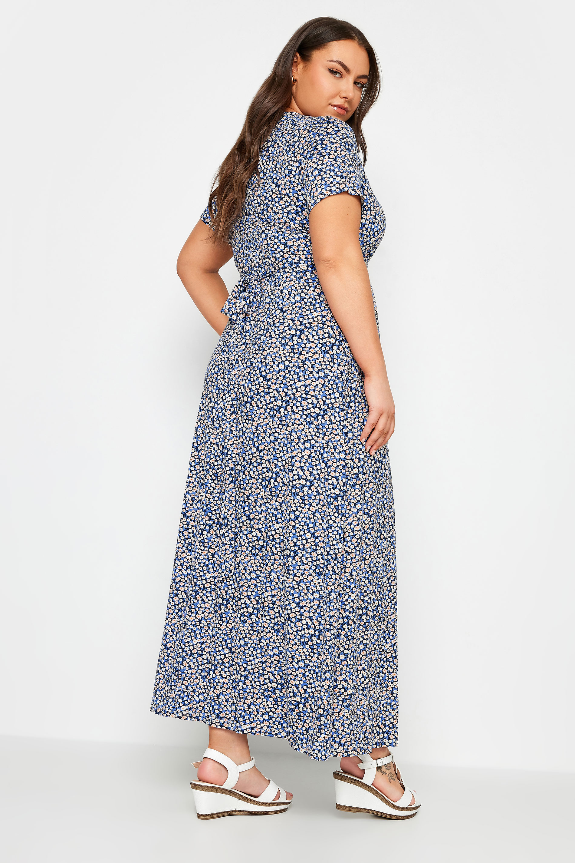YOURS Plus Size Blue Floral Maxi Wrap Dress | Ypurs Clothing 3