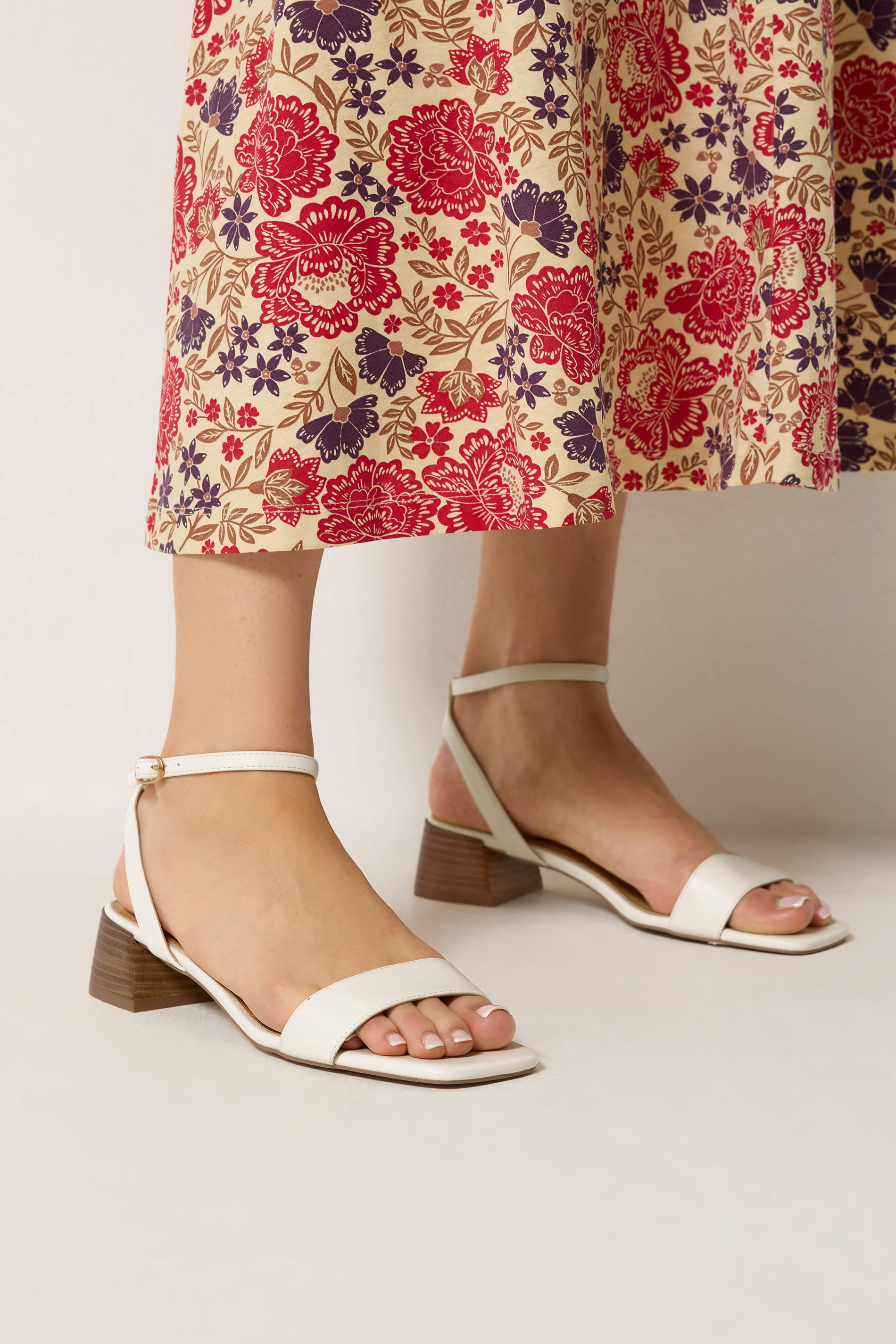 LTS Ivory White Strap Block Heel In Standard Fit | Long Tall Sally 1