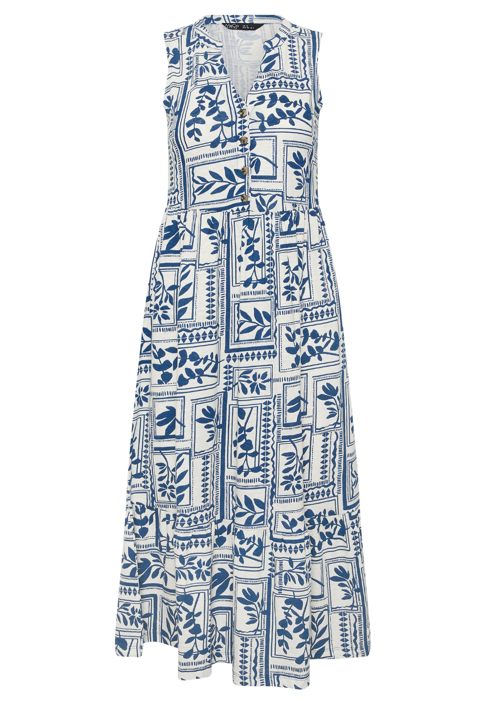 M&Co Petite Blue Leaf Print Sleeveless Cotton Midi Dress | M&Co 5