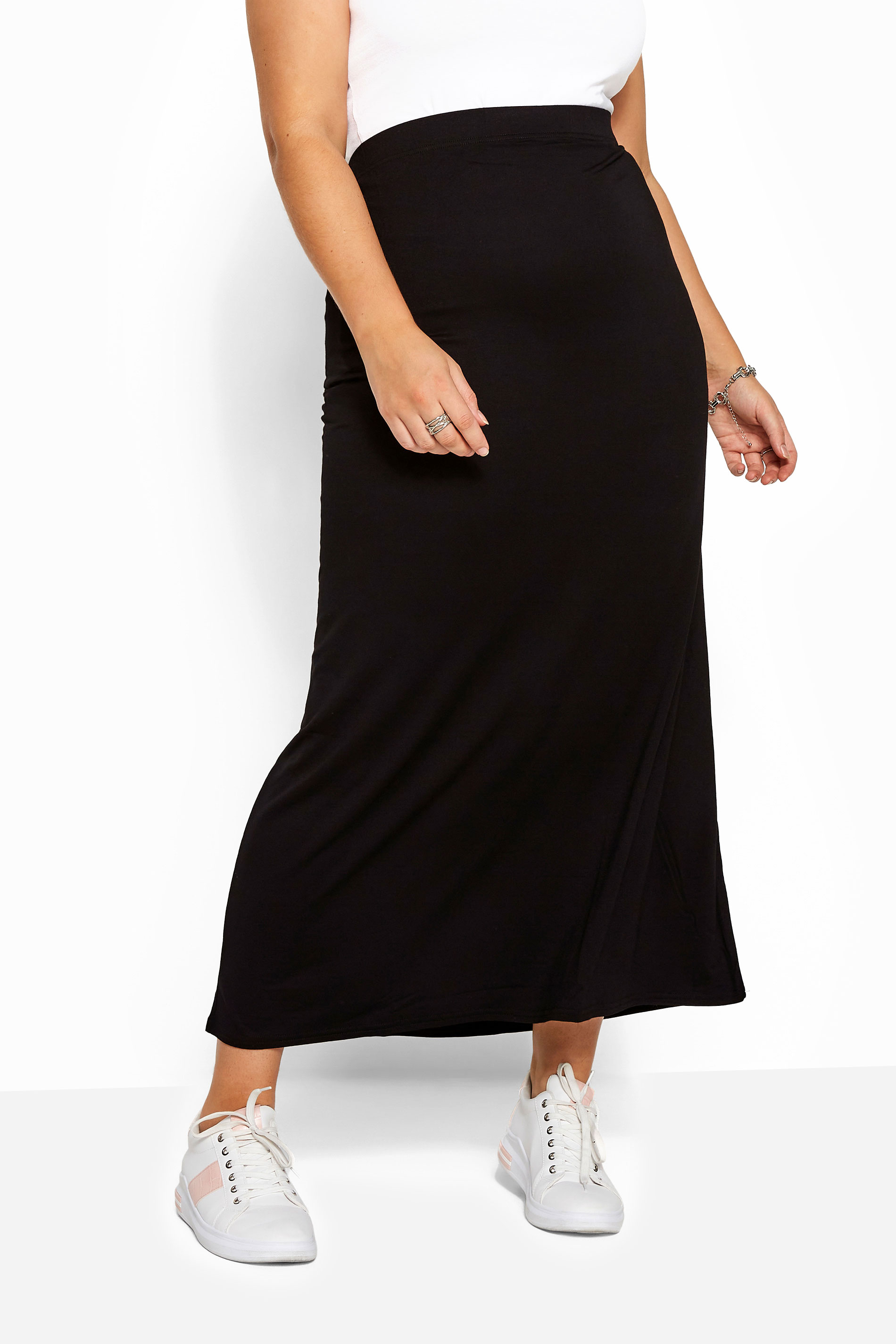 Black Jersey Stretch Maxi Tube Skirt With Elasticated Waistband plus size 16 to 36 1
