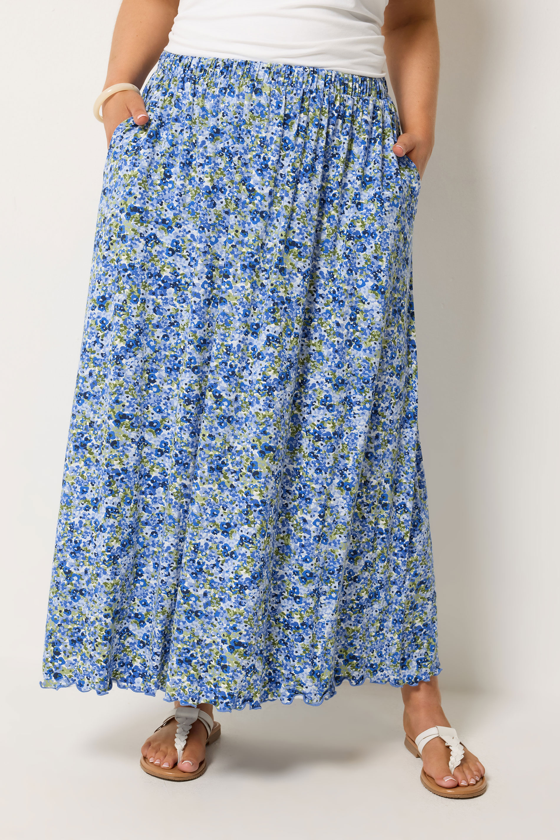 YOURS Plus Size Blue Floral Print Maxi Skirt | Yours Clothing  3