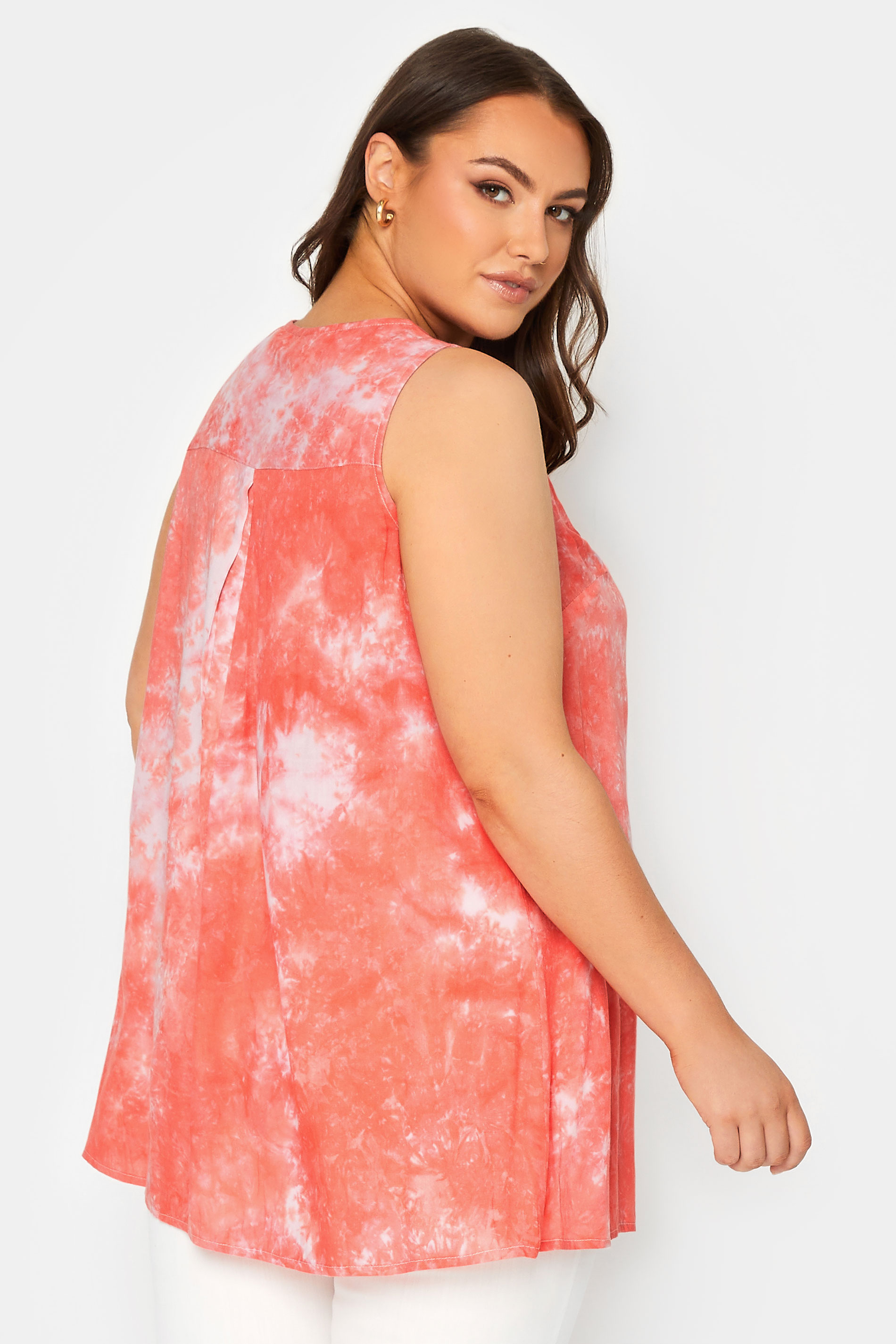 YOURS Curve Coral Orange Tie Dye Print Swing Top | Yours Clothing 3